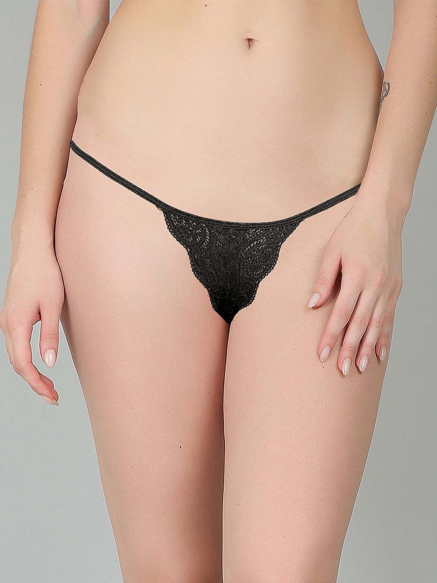 N-Gal Black Lace Work Thong Panty