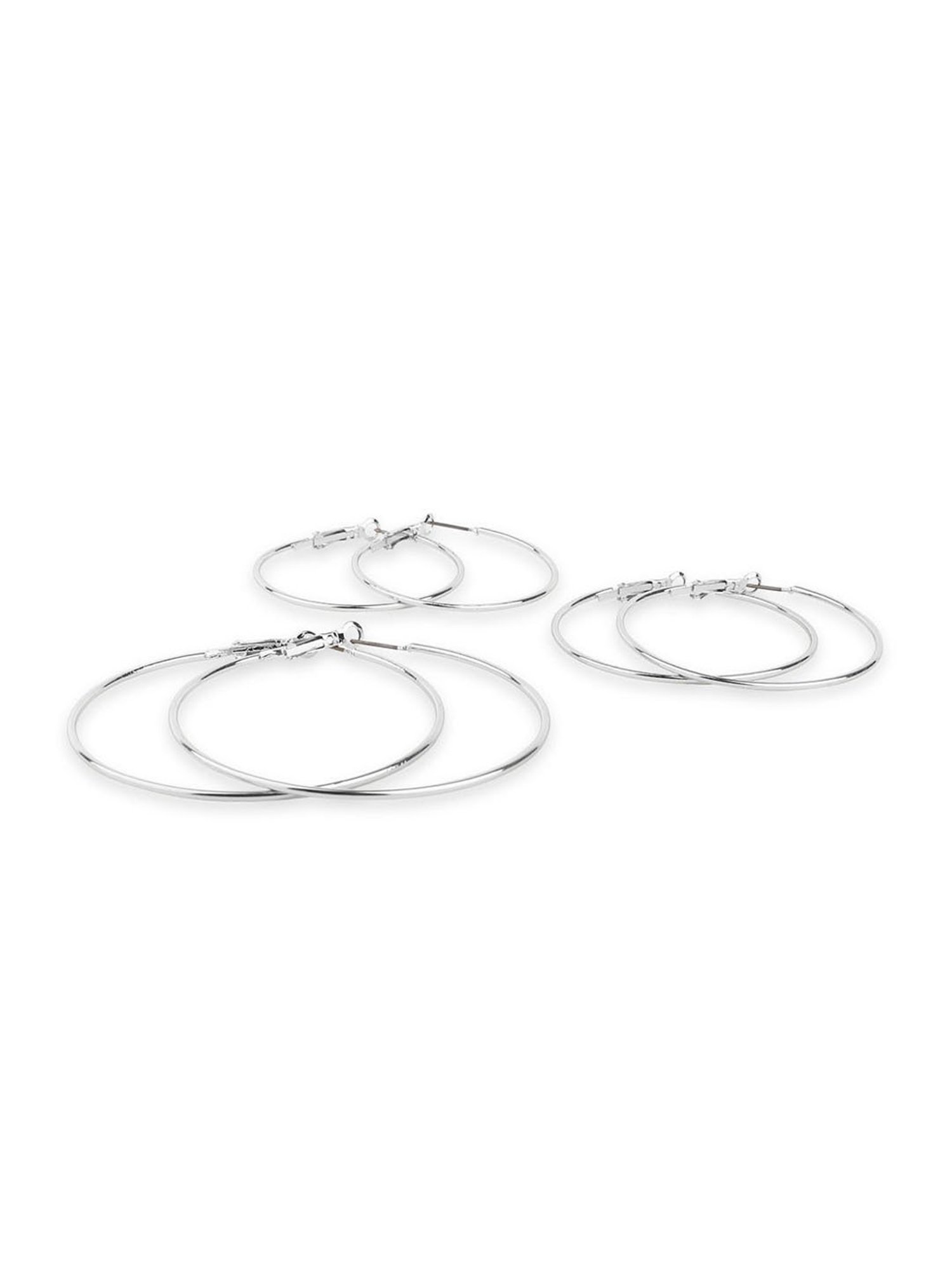 ToniQ Stylish Silver Plated Hoop Earrings For Women - Set of 3