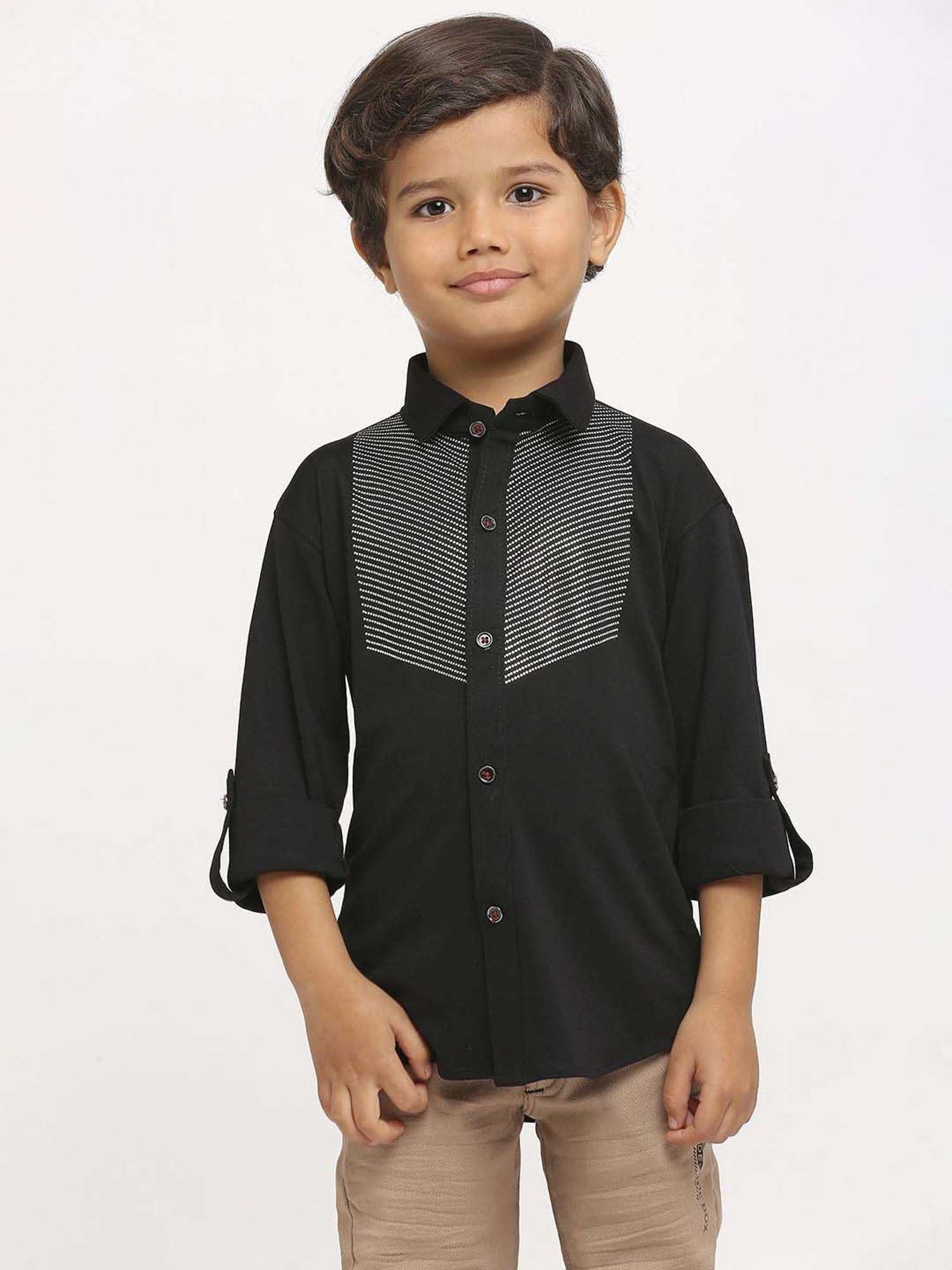 Kids Island Boys Black & Brown Printed Full Sleeves Clothing Set