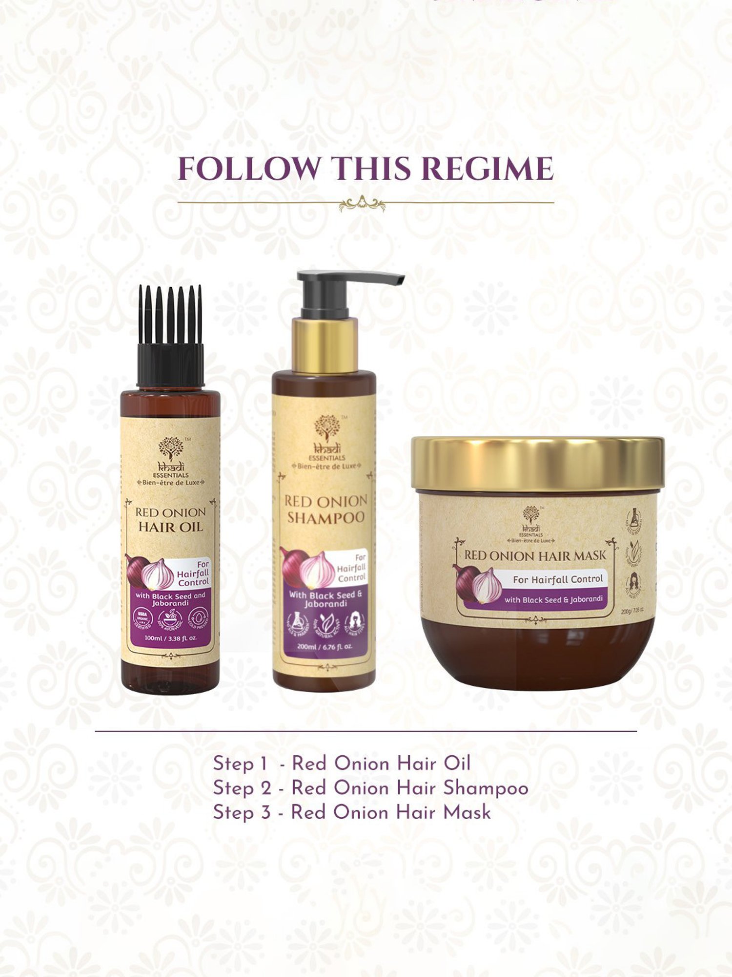 Khadi Essentials Red Onion Hair Mask with Black Seed Oil for Hairfall Control - 200 gm