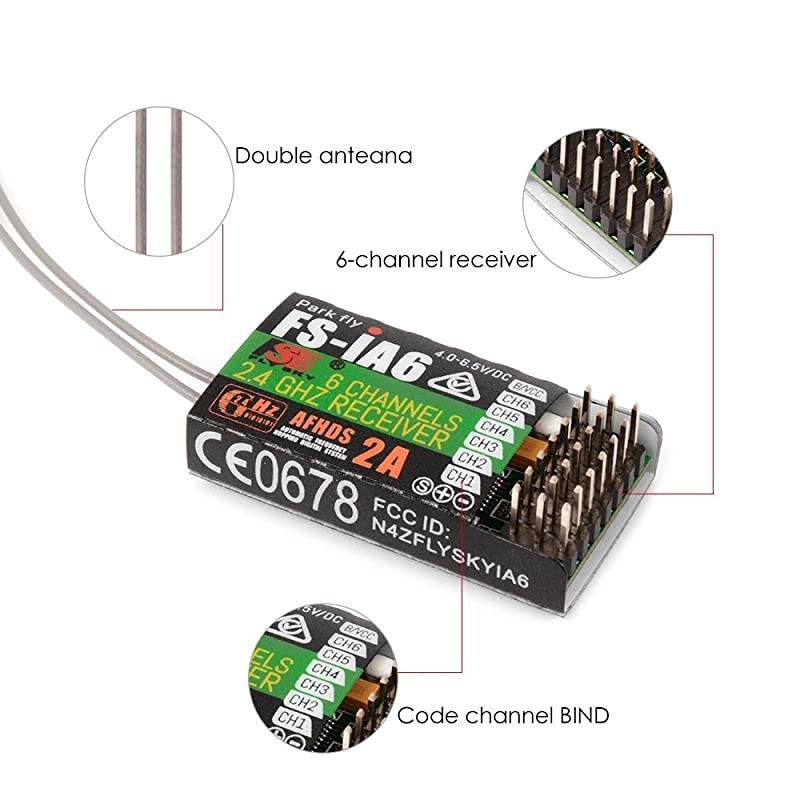 FS-iA6 2.4G 6 Channel Remote Control Receiver with Double Antenna Compatible  i4 i6 i10 GT2E GT2F GT2G Transmitter RC210