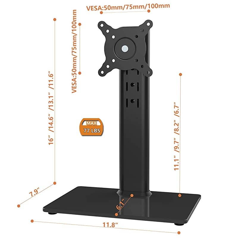 LCD Computer Monitor FreeStanding Desk Stand Riser for 13 inch to 32 inch Screen with Swivel Height Adjustable Rotation Holds One 1 Screen up to 77LbsHT05B001