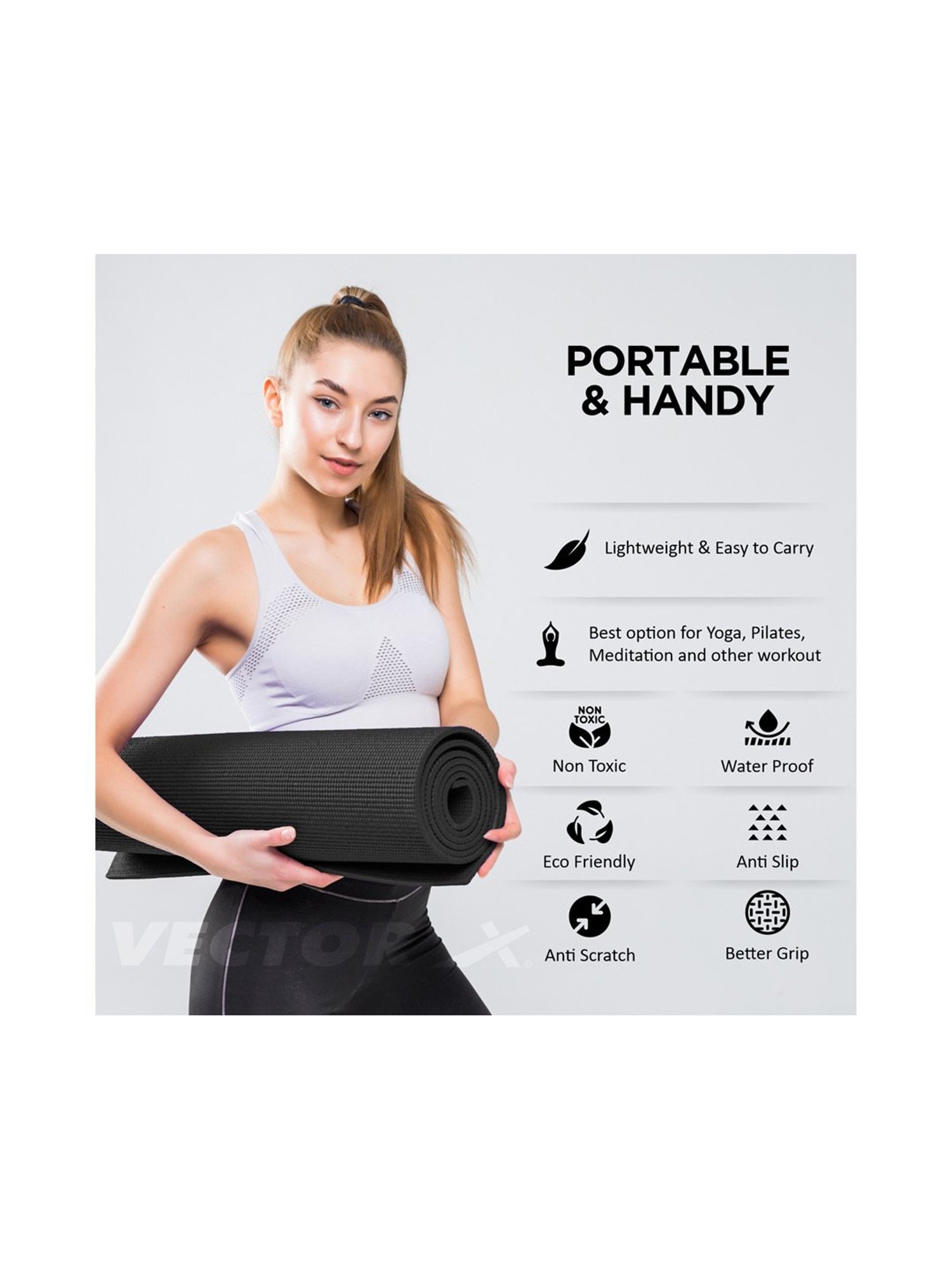 Vector X Non-Toxic Phthalate Free Yoga Matt (Black) Size - 4MM