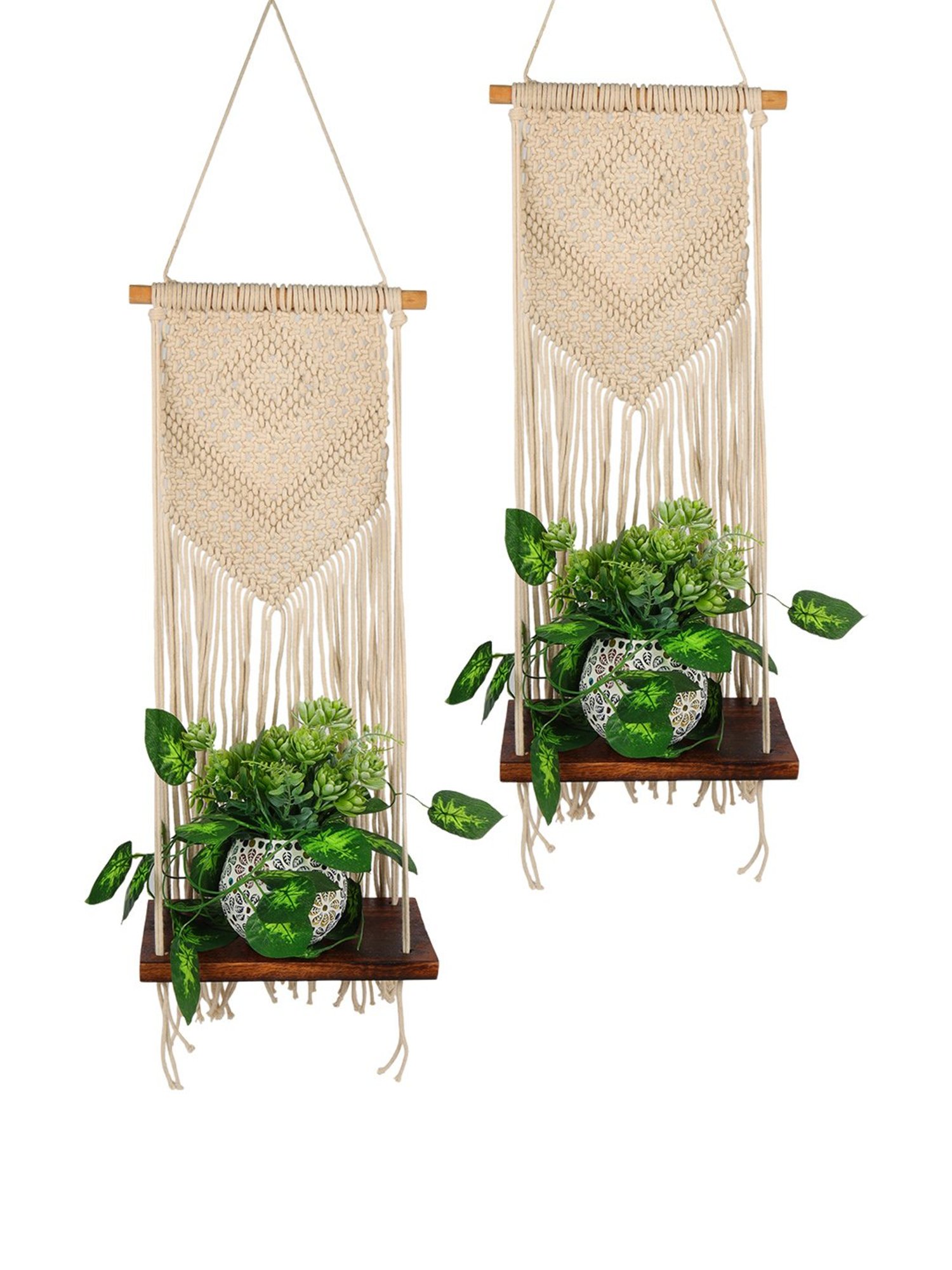 Homesake White Fabric Wall Hanging Shelf - Set of 2