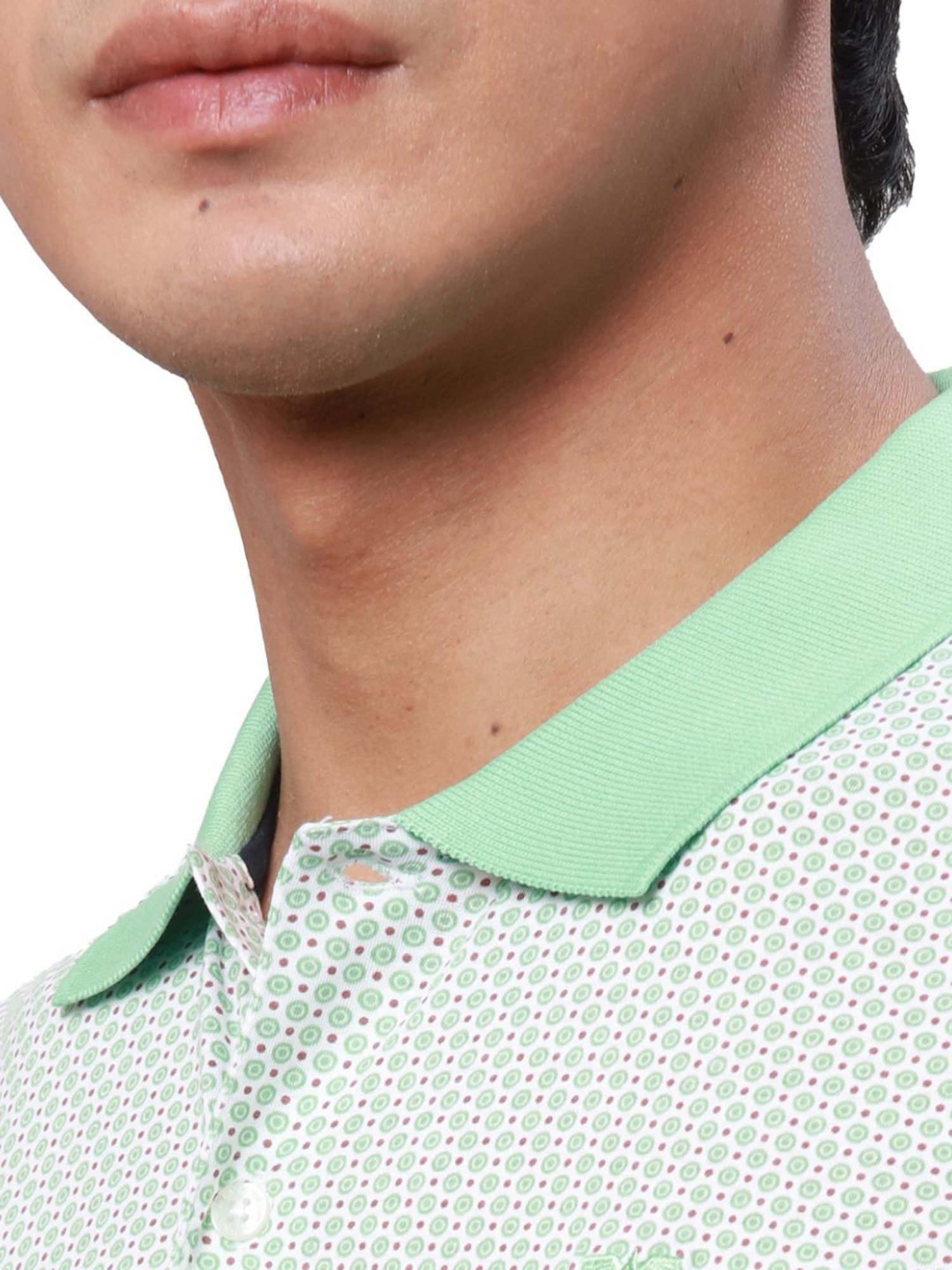 Park Avenue Green Cotton Slim Fit Printed Polo T-Shirt