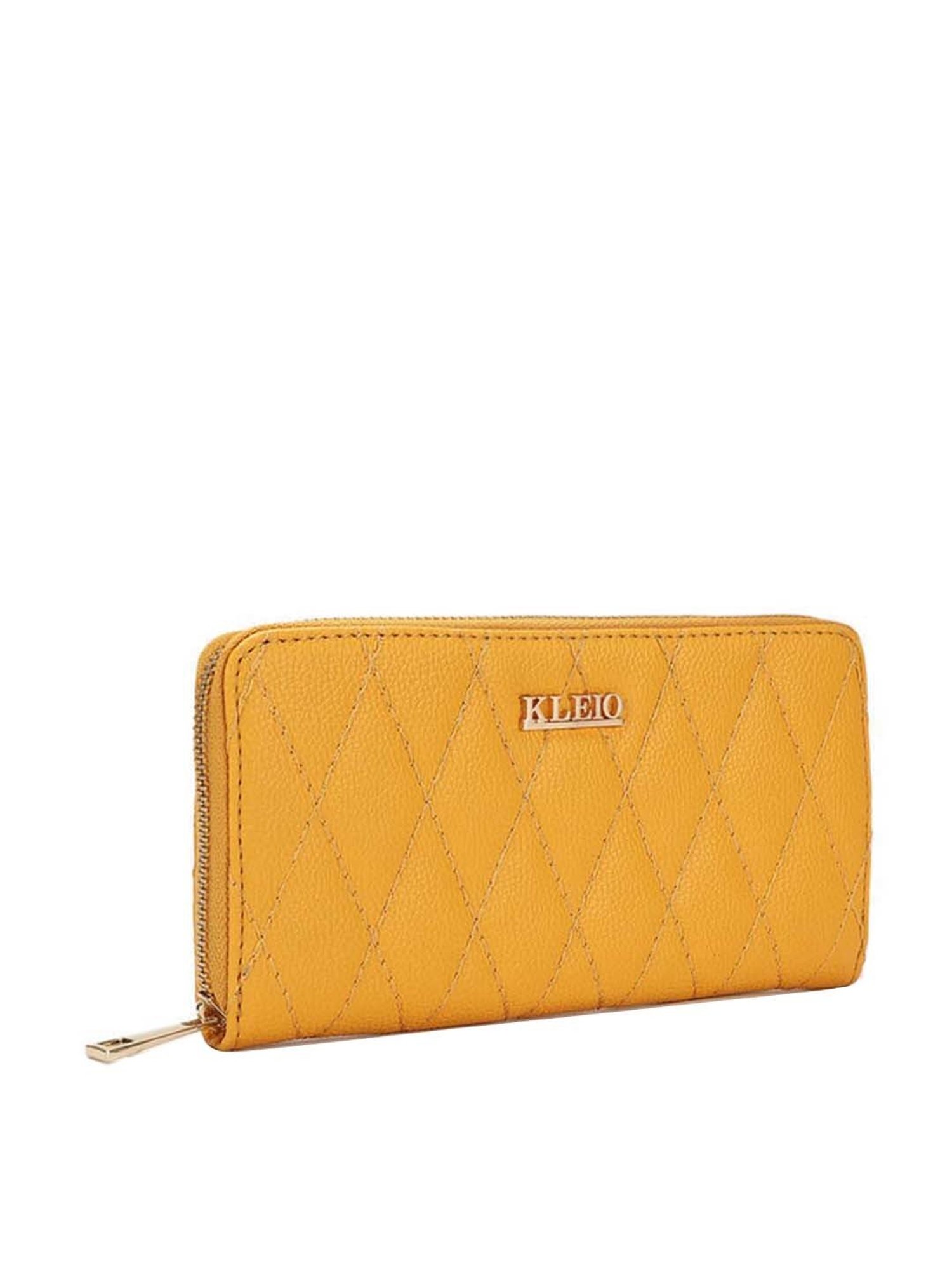 KLEIO Mustard Quilted Zip Around Wallet for Women