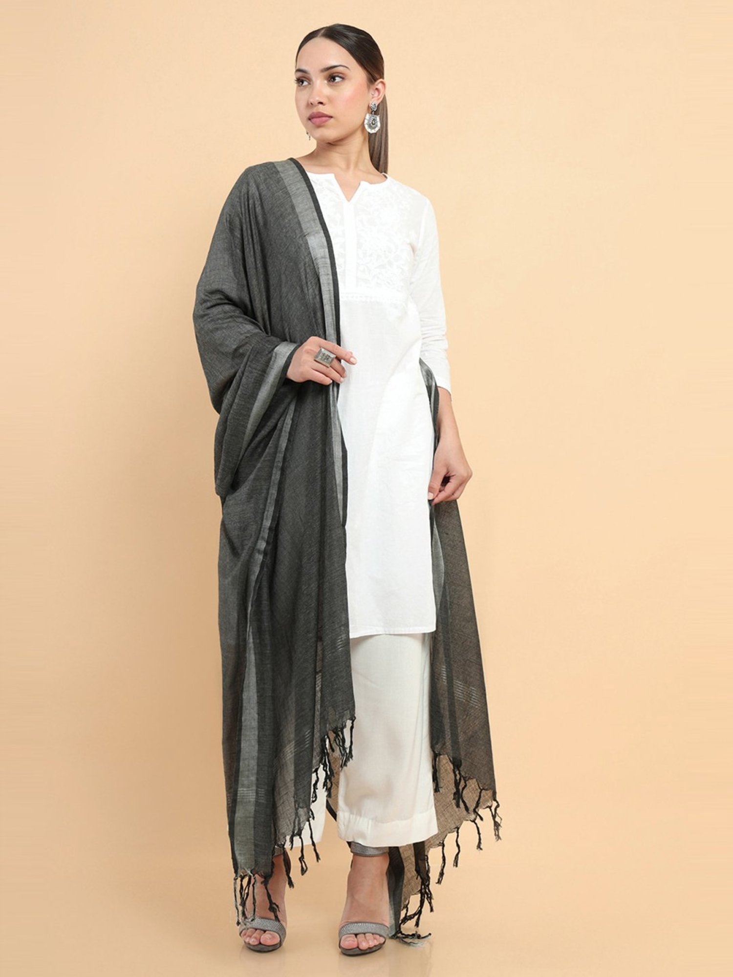 Soch Black Cotton Plain Dupatta