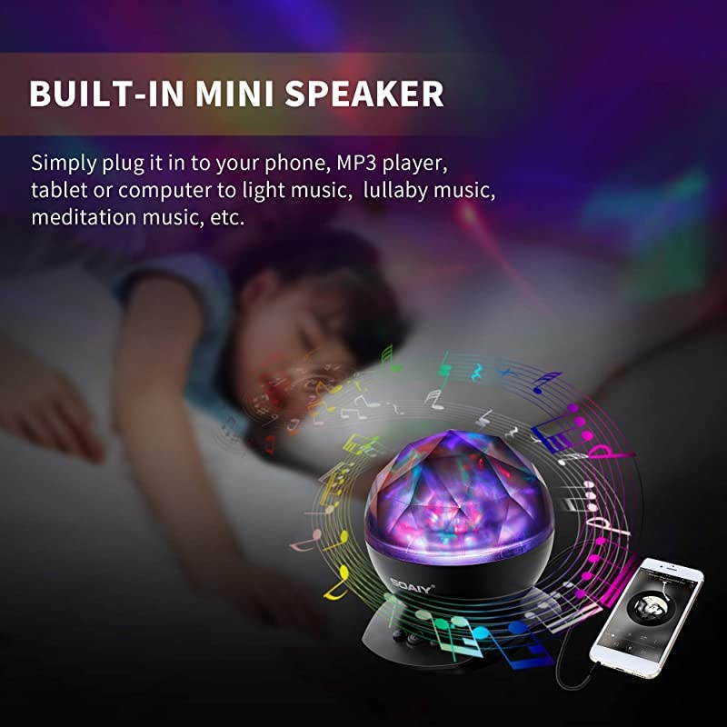 Night Light LED Projector Night Lamps with Remote 8 Mode Lighting Shows Built in Speaker and Timing Mood Relaxing Soothing Night Light for Baby Kids Adults UL Adapter