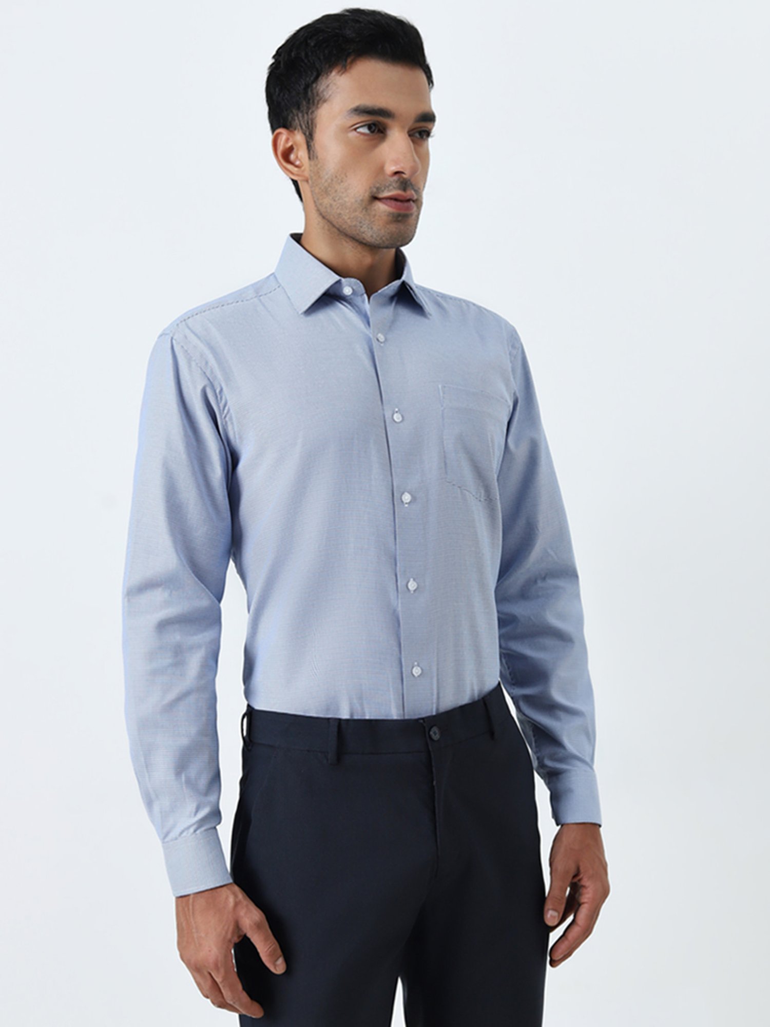 WES Formals by Westside Blue Checks Patterned Relaxed-Fit Shirt