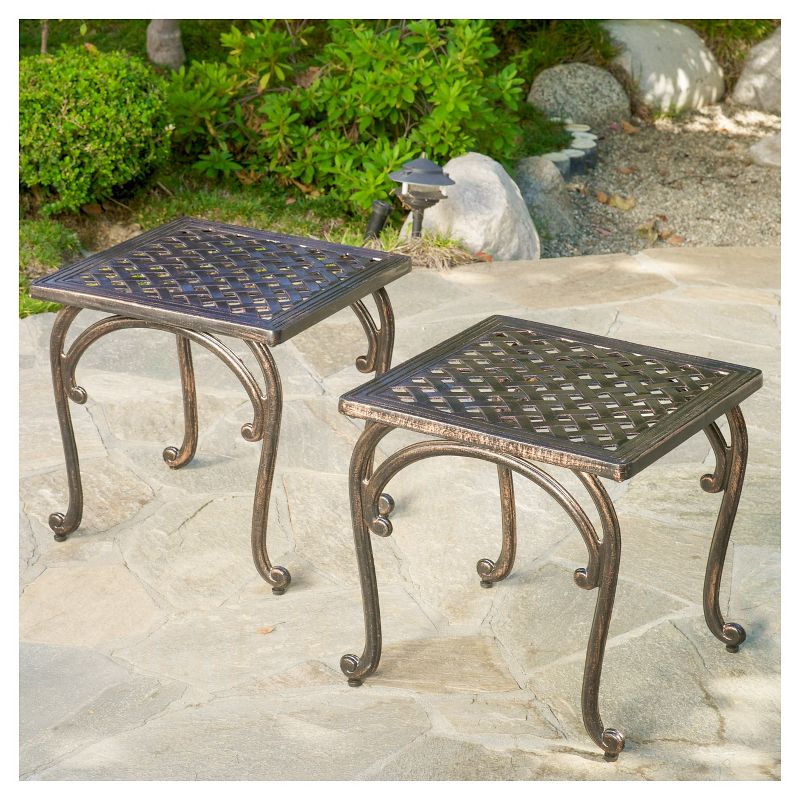 Mckinley Set of 2 Cast Aluminum Patio End Tables - Copper - Christopher Knight Home