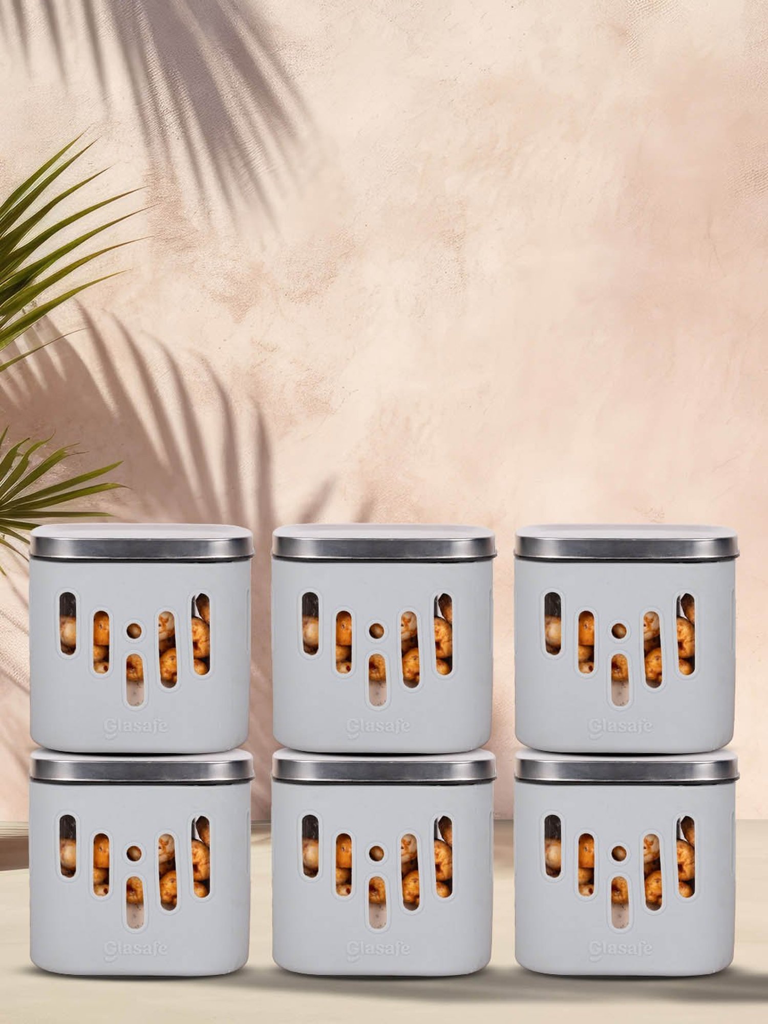 Glasafe 'O' Grip Slate Grey Borosilicate Containers - Set of 6 (600ml)