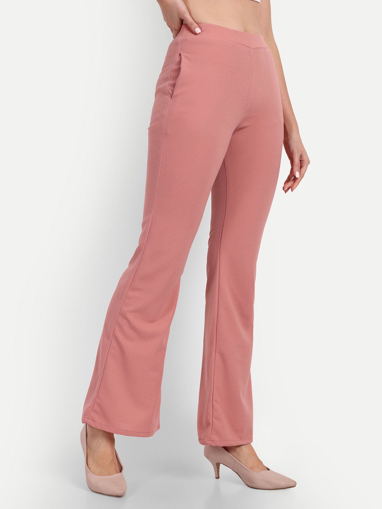 Broadstar Peach Bootcut High Rise Flared Trousers