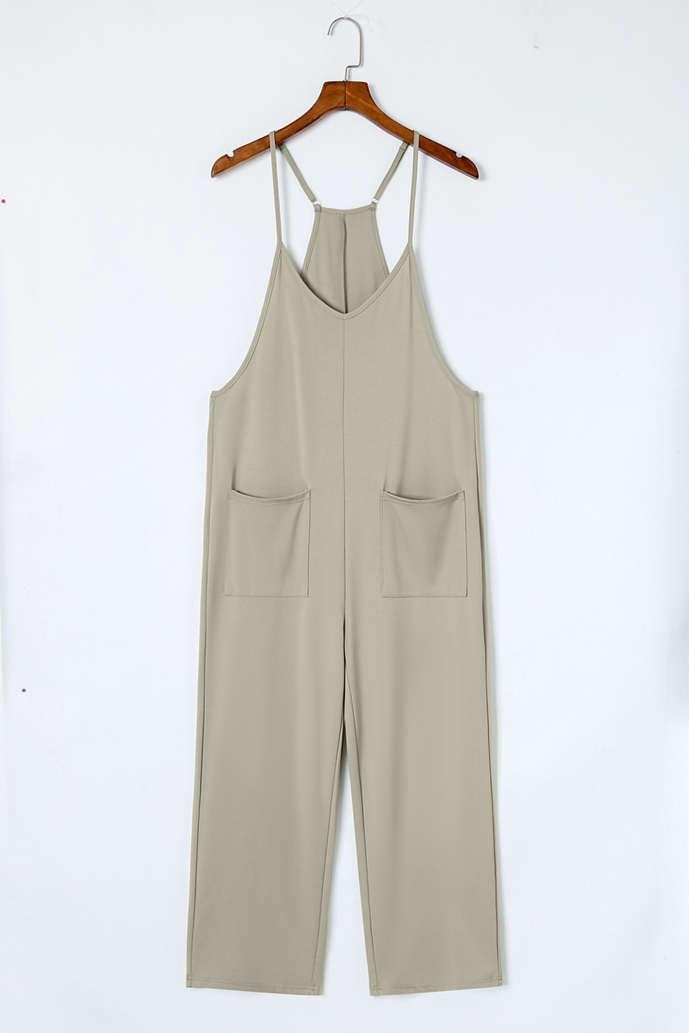 Rose Tan Solid Self Tied Straps Pleated Wide Leg Jumpsuit