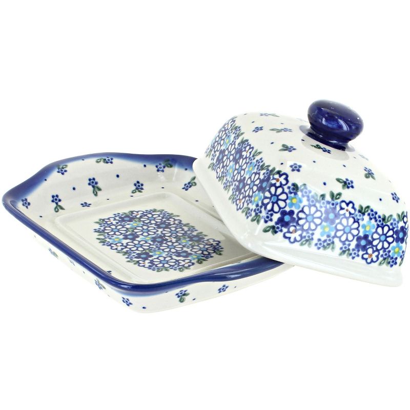 Blue Rose Polish Pottery Daisy Maze Butter Dish