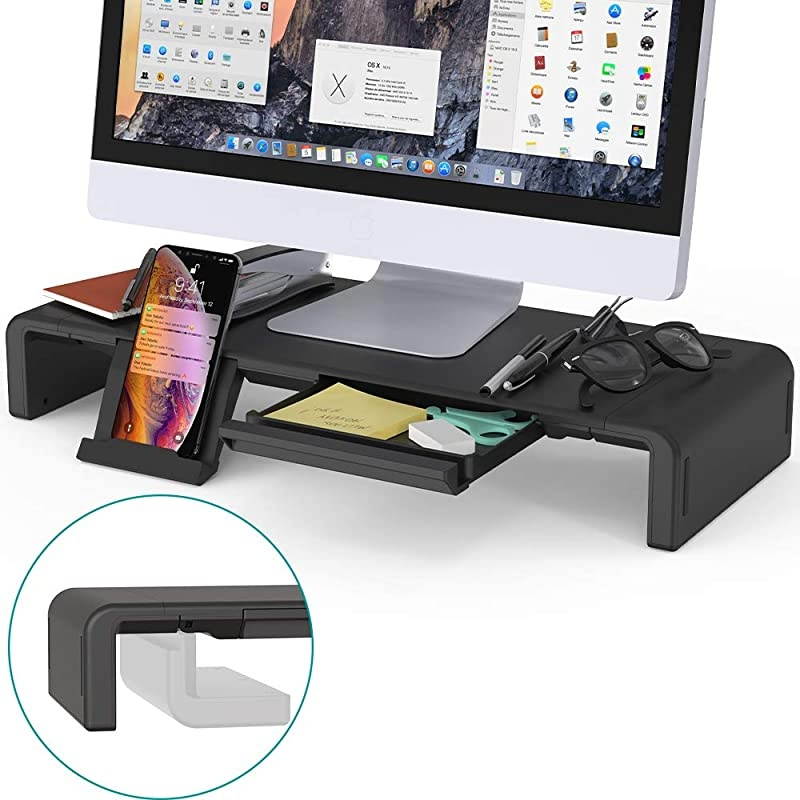 Monitor StandKlearlook 3 Adjustable Length Computer Stand Riser with Storage Drawer Tablet and Phone Stand Holder for TV PC Laptop Computer Printer Fax Machines Black