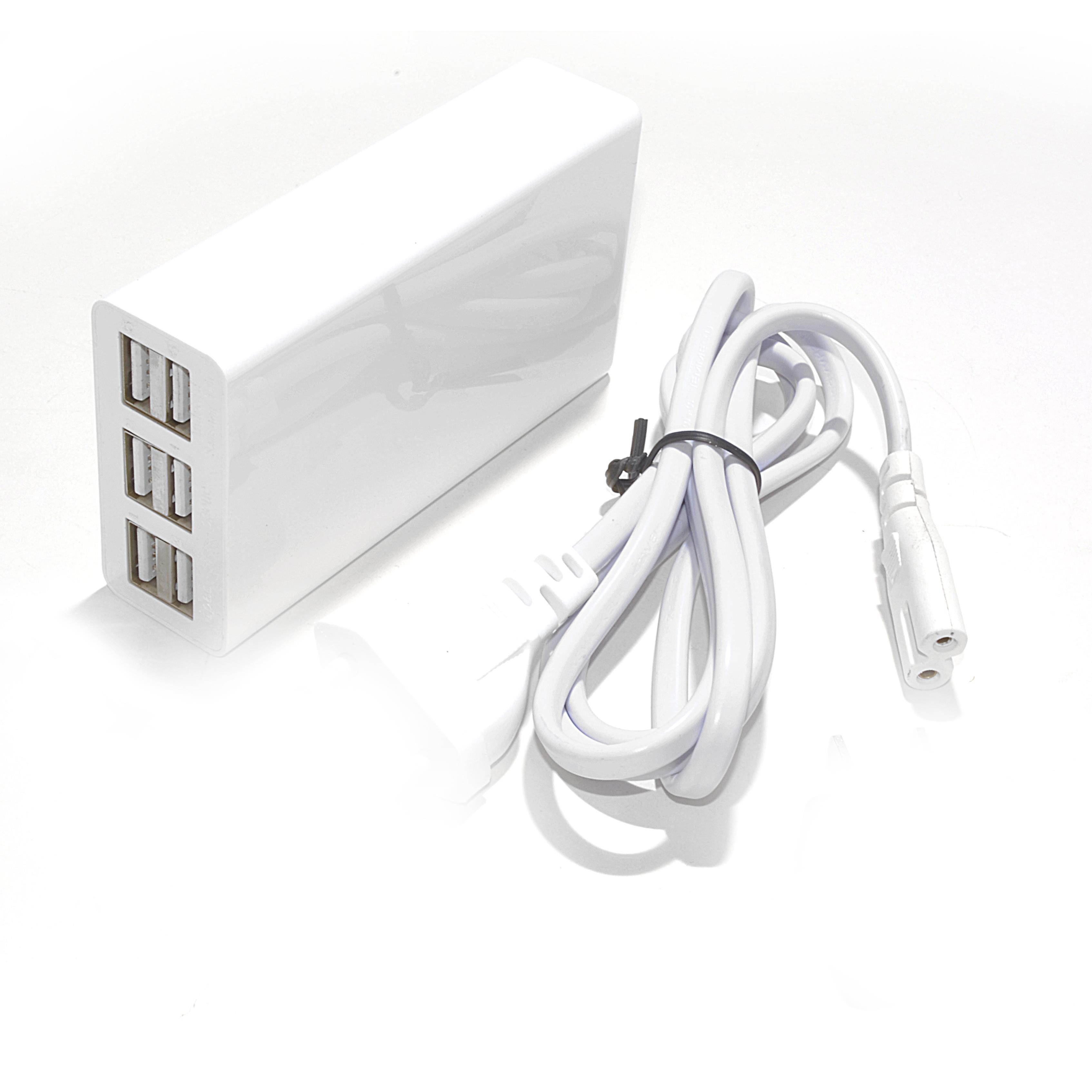 Orei 30W 6-Port Compact Size Desktop Travel USB Charger with Smart Detect Technology for Smartphones - Free Packaging - White