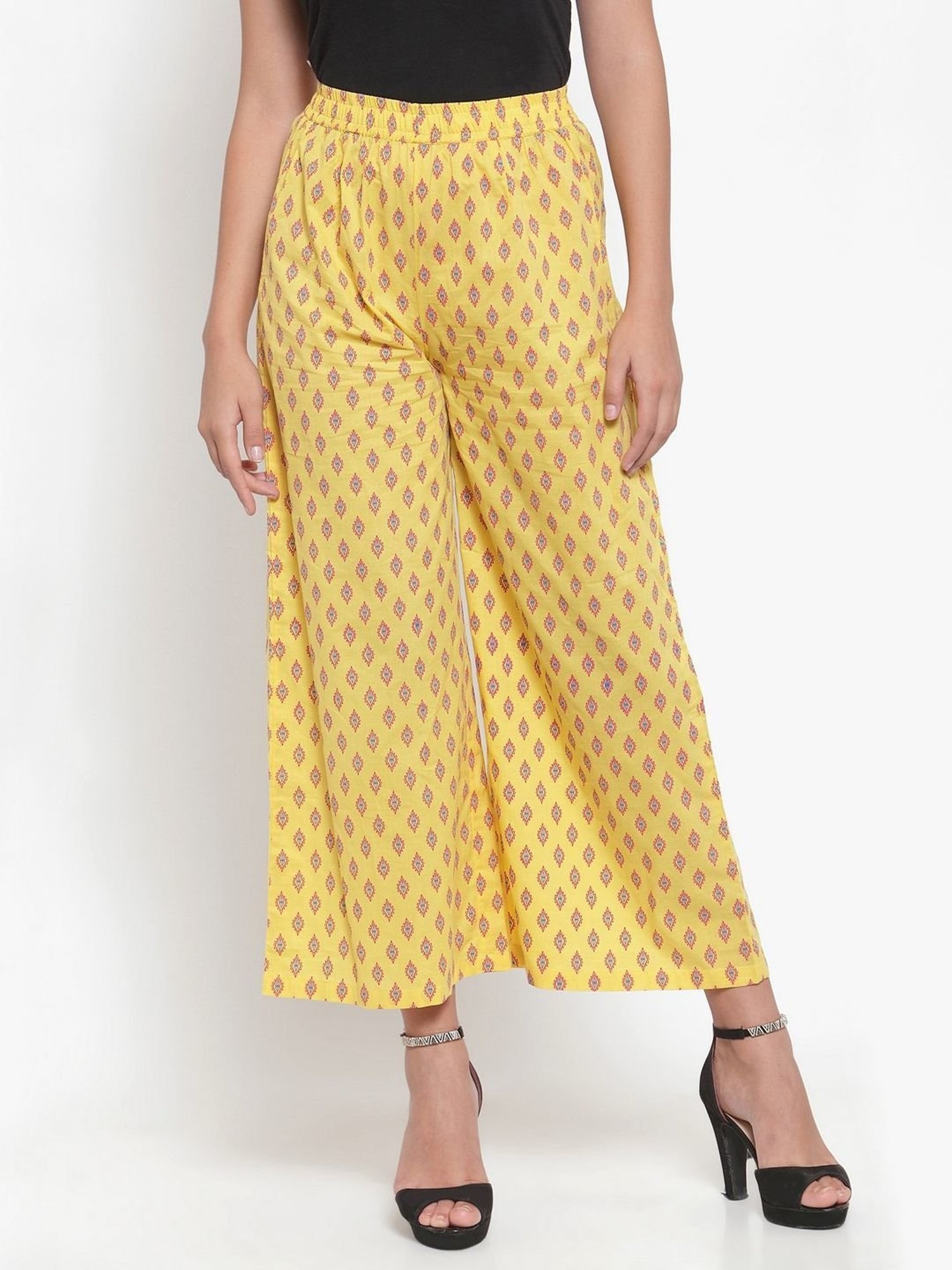 Indibelle Yellow Cotton Printed Palazzos