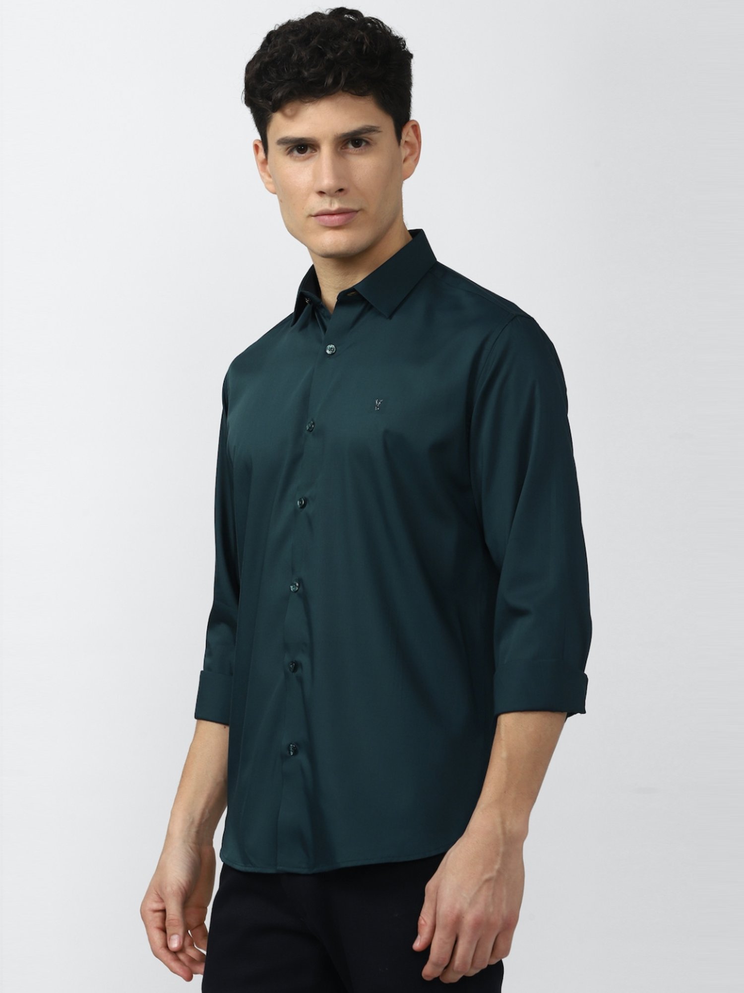 V Dot Green Slim Fit Shirt