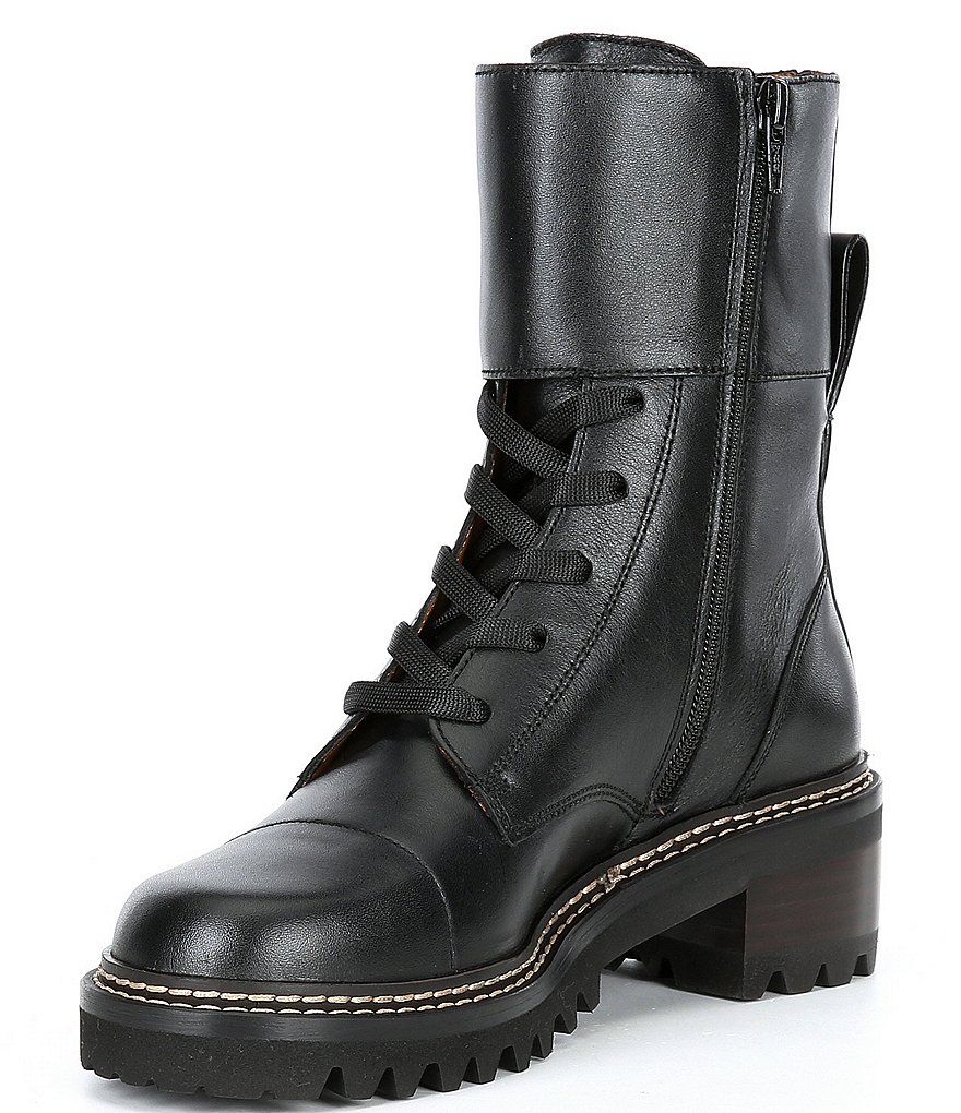 See by Chloe Mallory Military Leather Lug Sole Combat Booties
