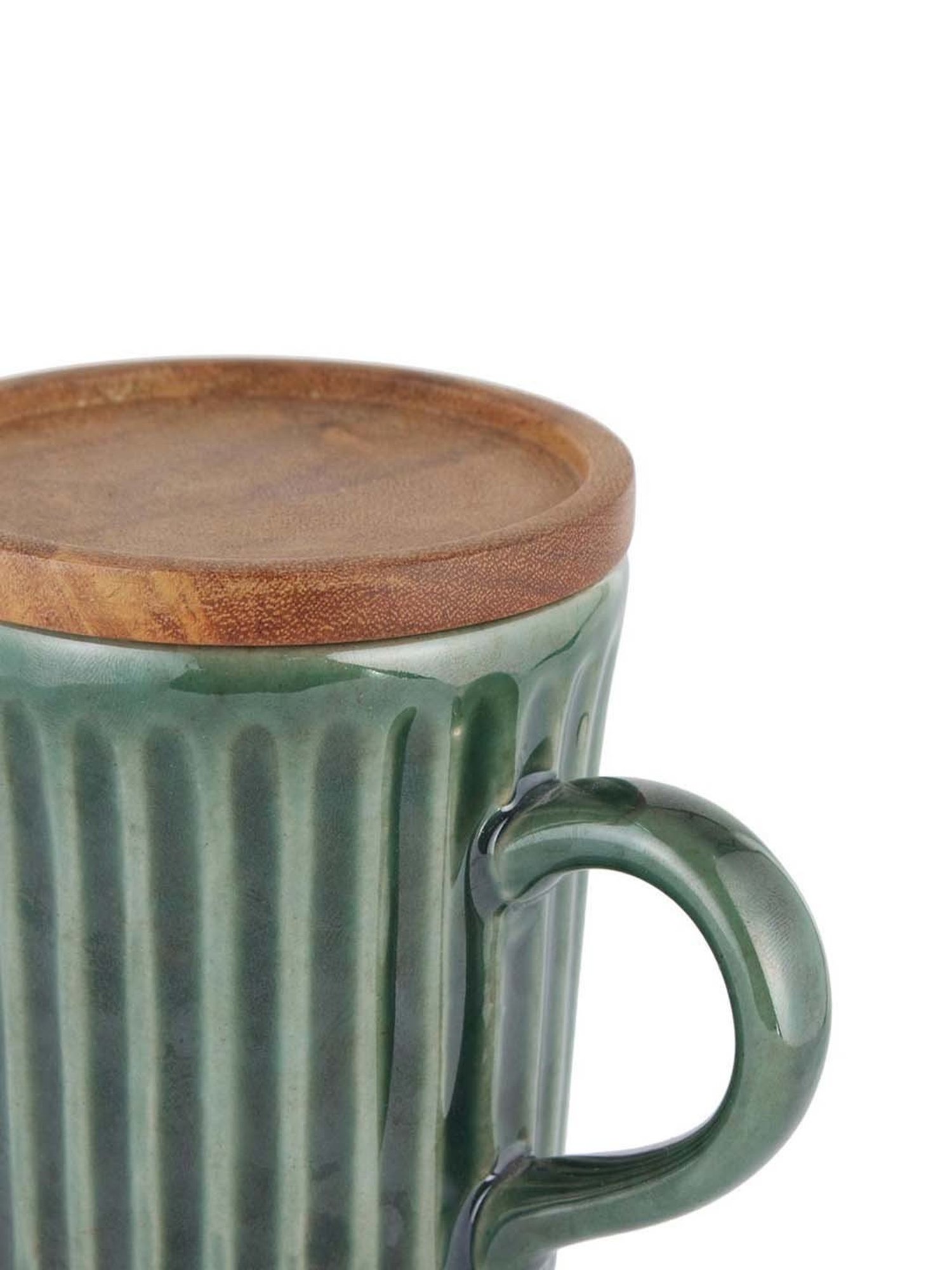 Fabindia Ashvath Green Ceramic Mug With Lid (200 ML)