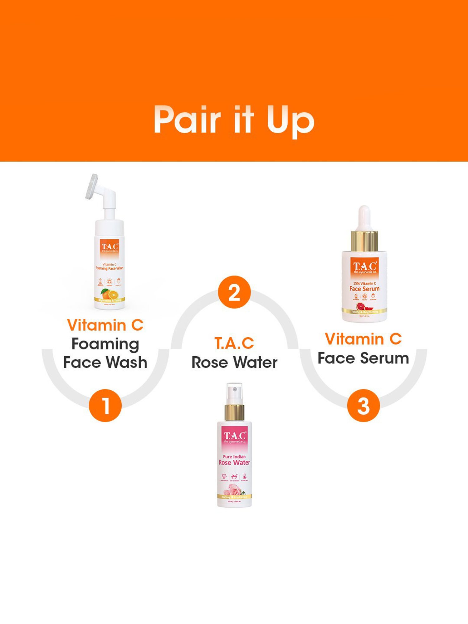 TAC - The Ayurveda Co. Vitamin C Foaming Face Wash with Brush for Glowing Skin - 150 ml