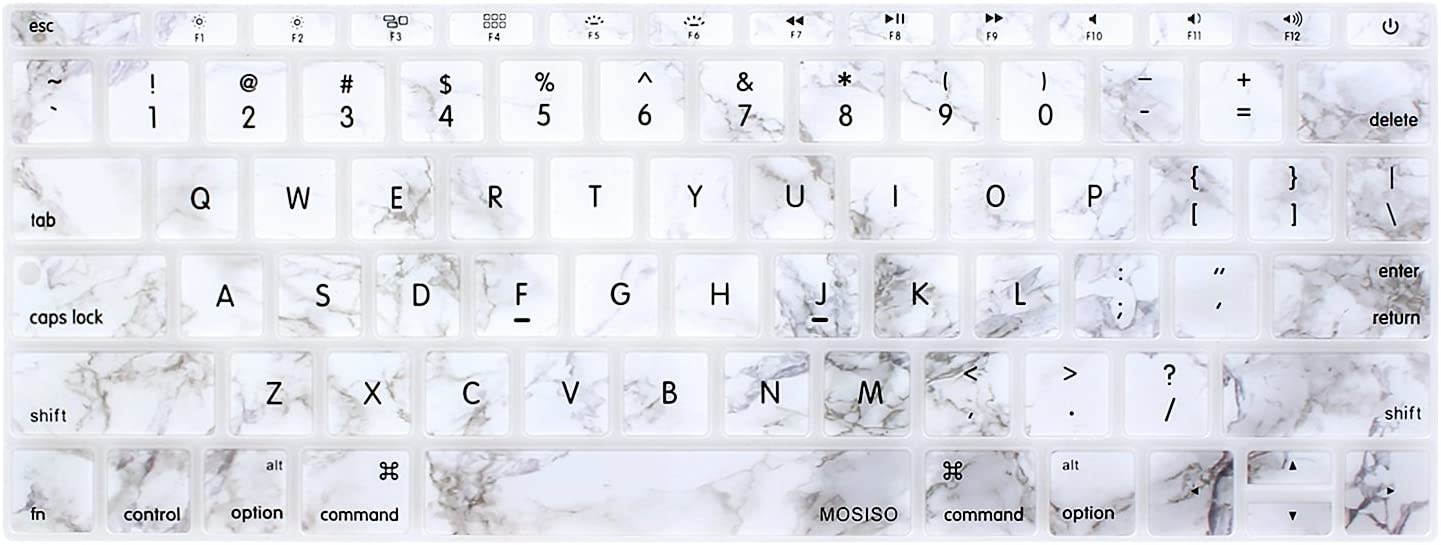MOSISO Silicone Pattern Keyboard Cover Protective Skin Compatible with MacBook Pro 13 inch 2017 & 2016 Release A1708 Without Touch Bar, MacBook 12 inch A1534, Gray Marble on White Base