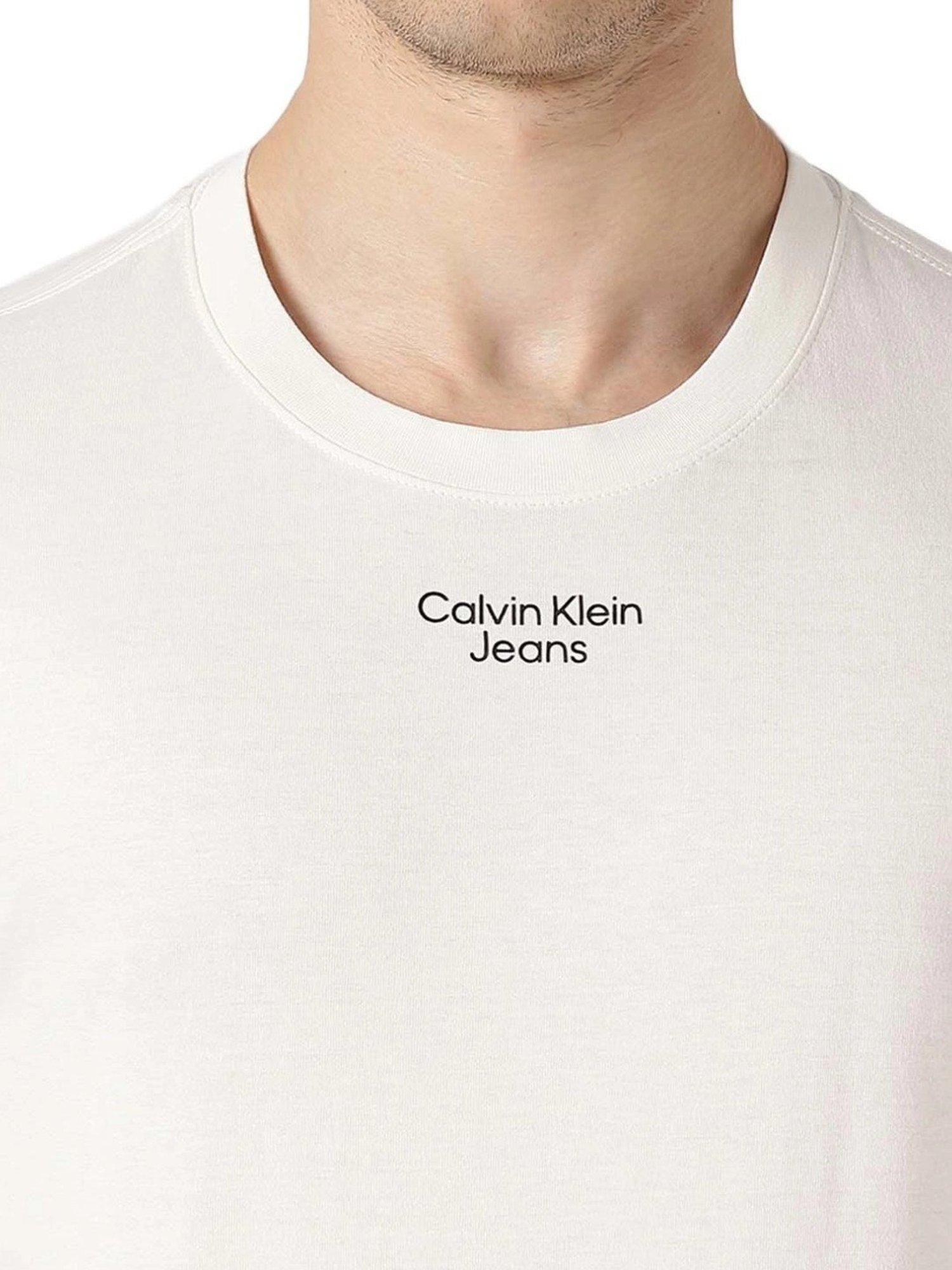Calvin Klein Jeans Ivory Cotton Slim Fit T-Shirt