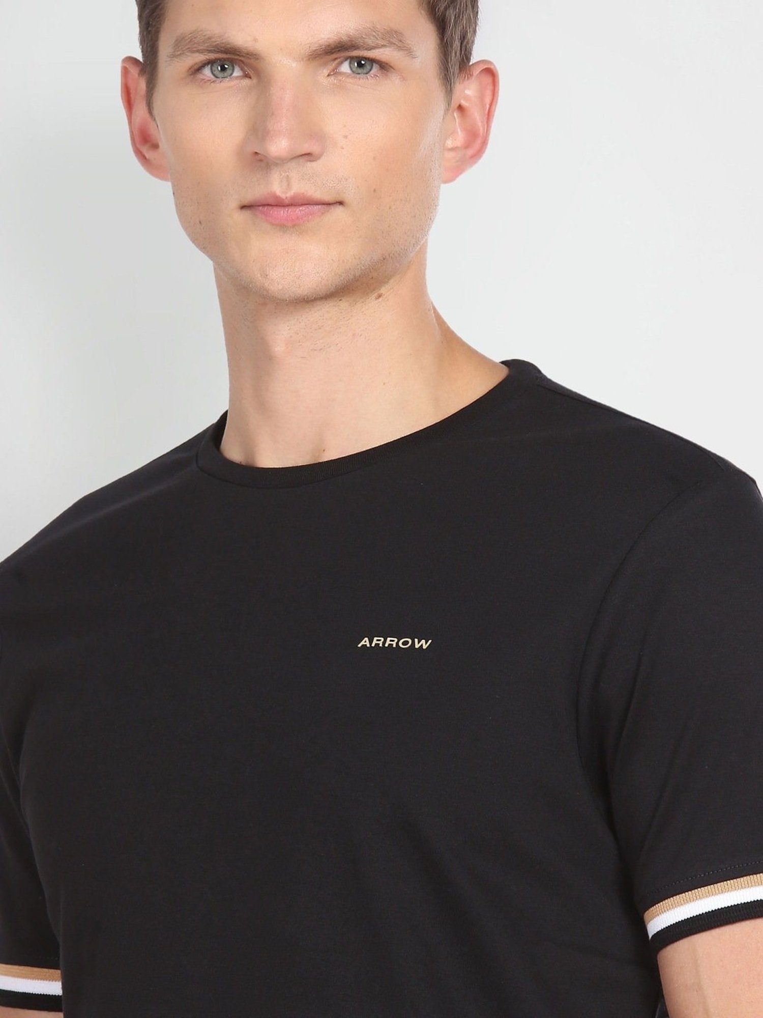 Arrow Sport Black Cotton Regular Fit T-Shirt
