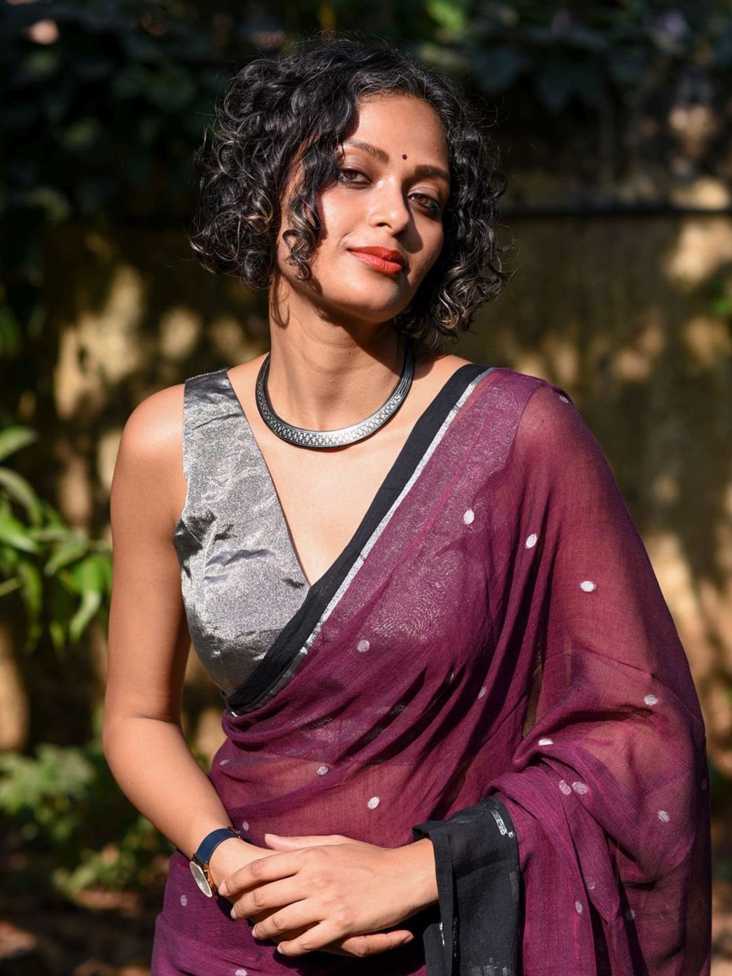 Suta Purple Cotton Woven Saree Without Blouse