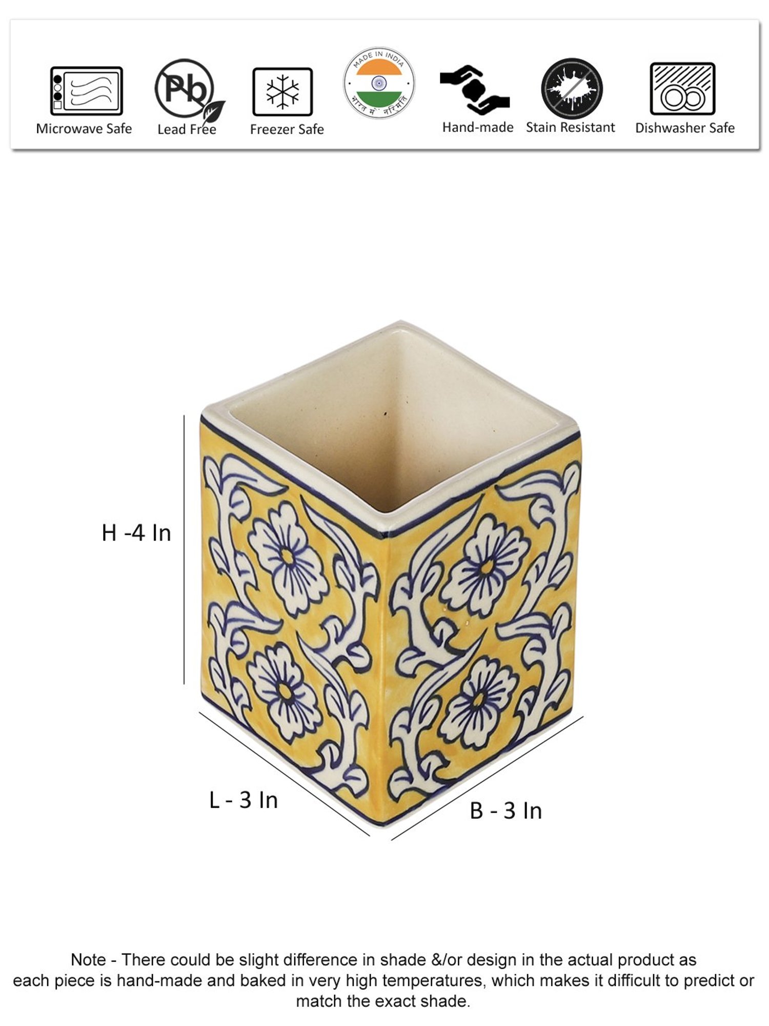 VarEesha Yellow Wood Square Cutlery Holder - Set of 1