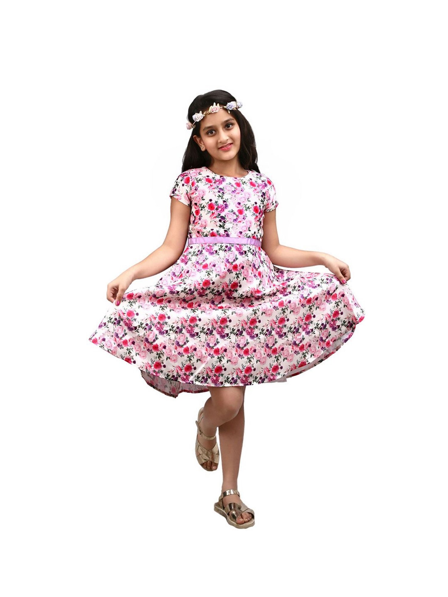 KidsDew Kids White & Pink Floral Print Dress
