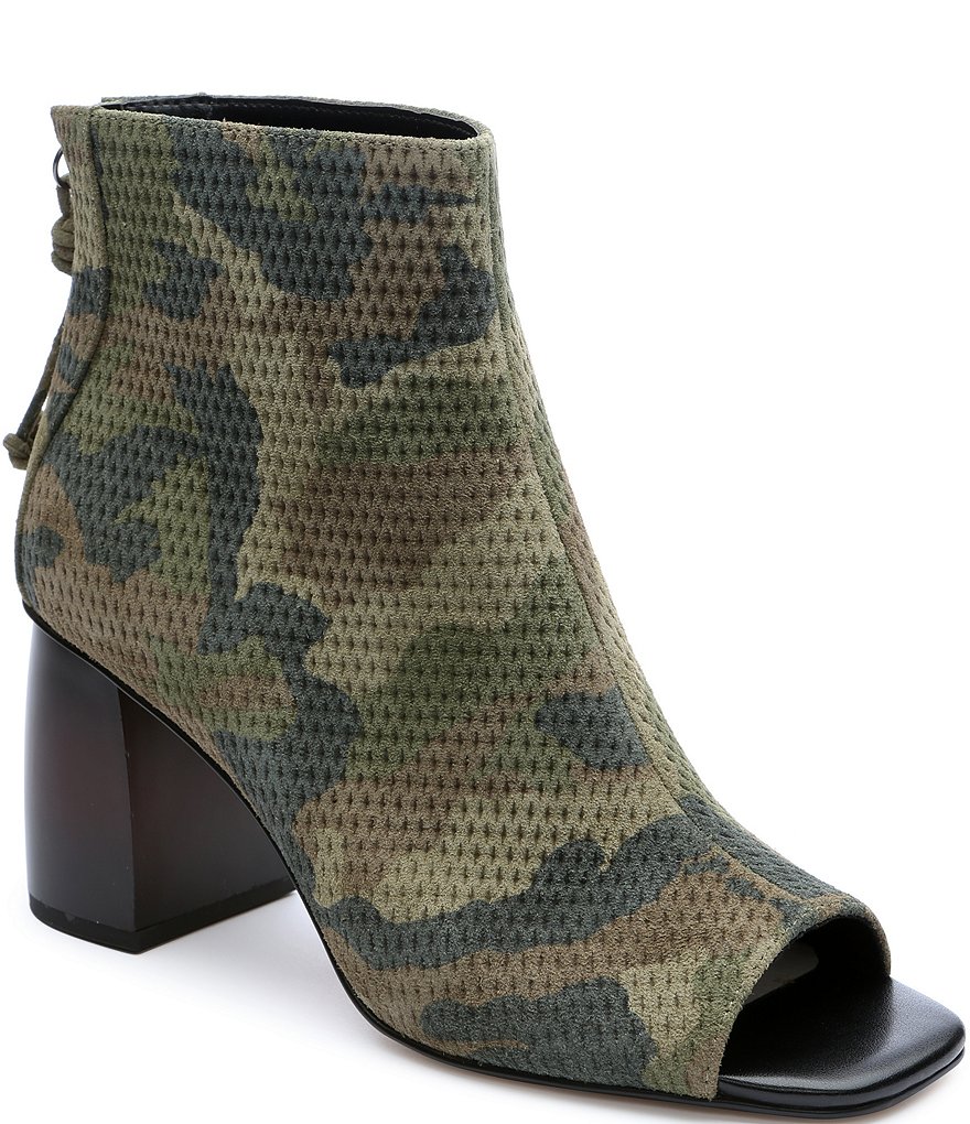 Sanctuary Romp Peep Toe Camo Print Suede Booties
