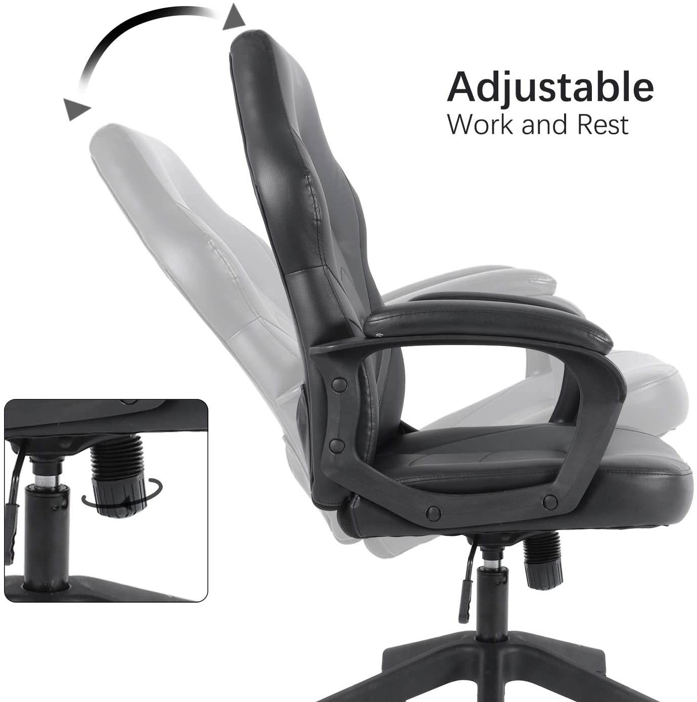 Racing Gaming Chair Executive Bonded Leather Computer Office Chair with Adjustable Height and Padding Armrest