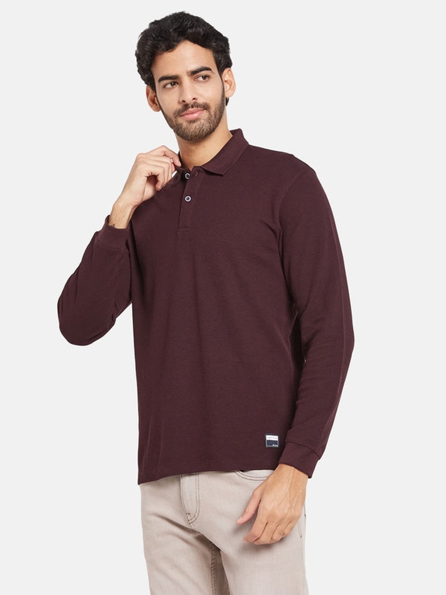 METTLE Wine Cotton Regular Fit Polo T-Shirt