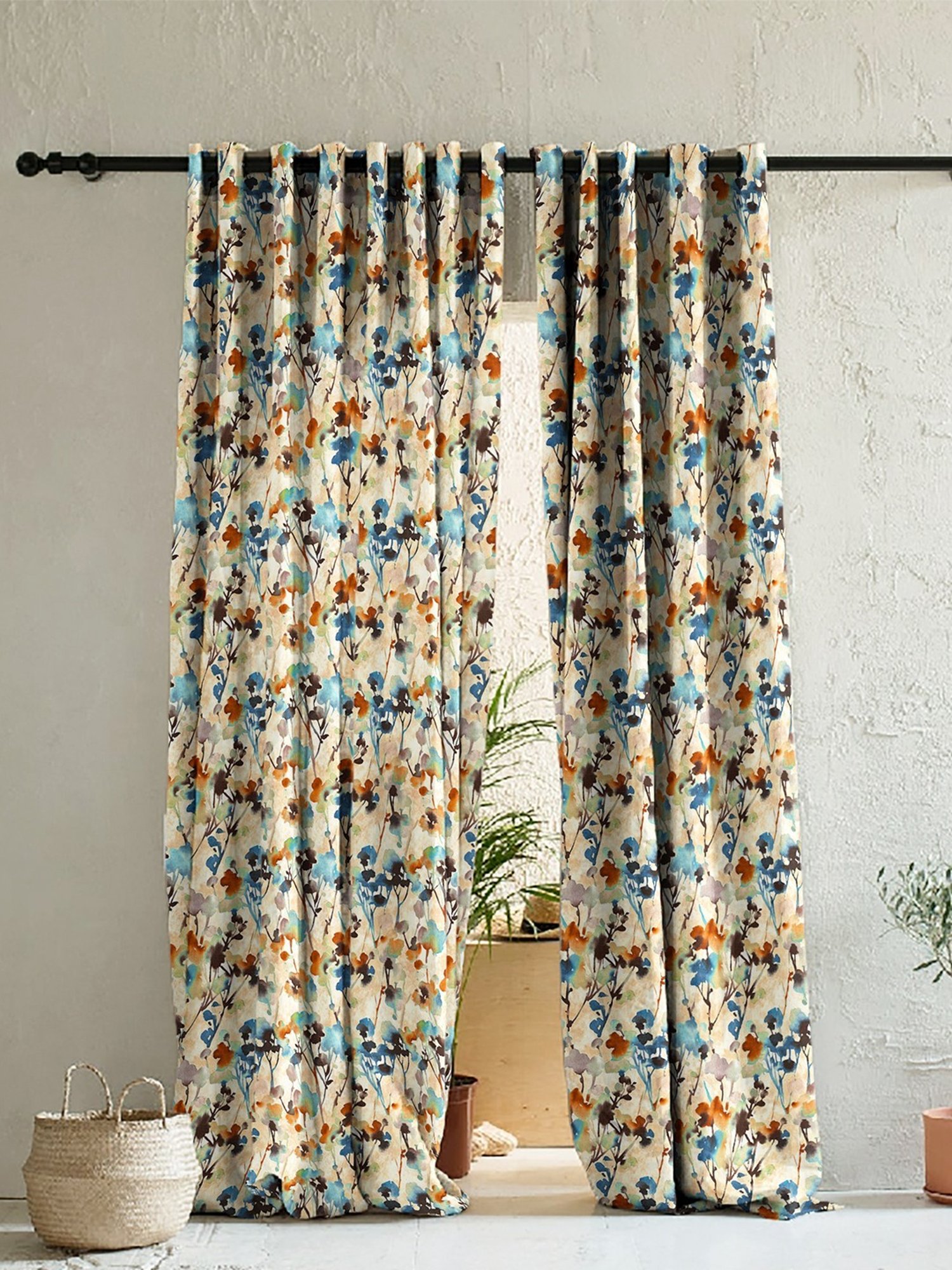 SPACES DRAPE STORY Elegent Multicolor Polyester 8 FT Door Curtain - Set of 2