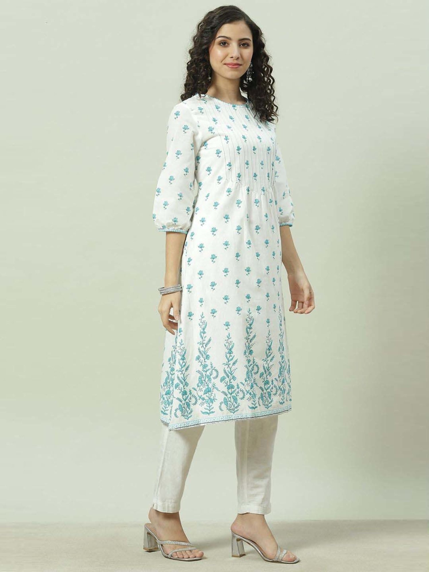 Saffron Threads Black Printed Straight Kurta