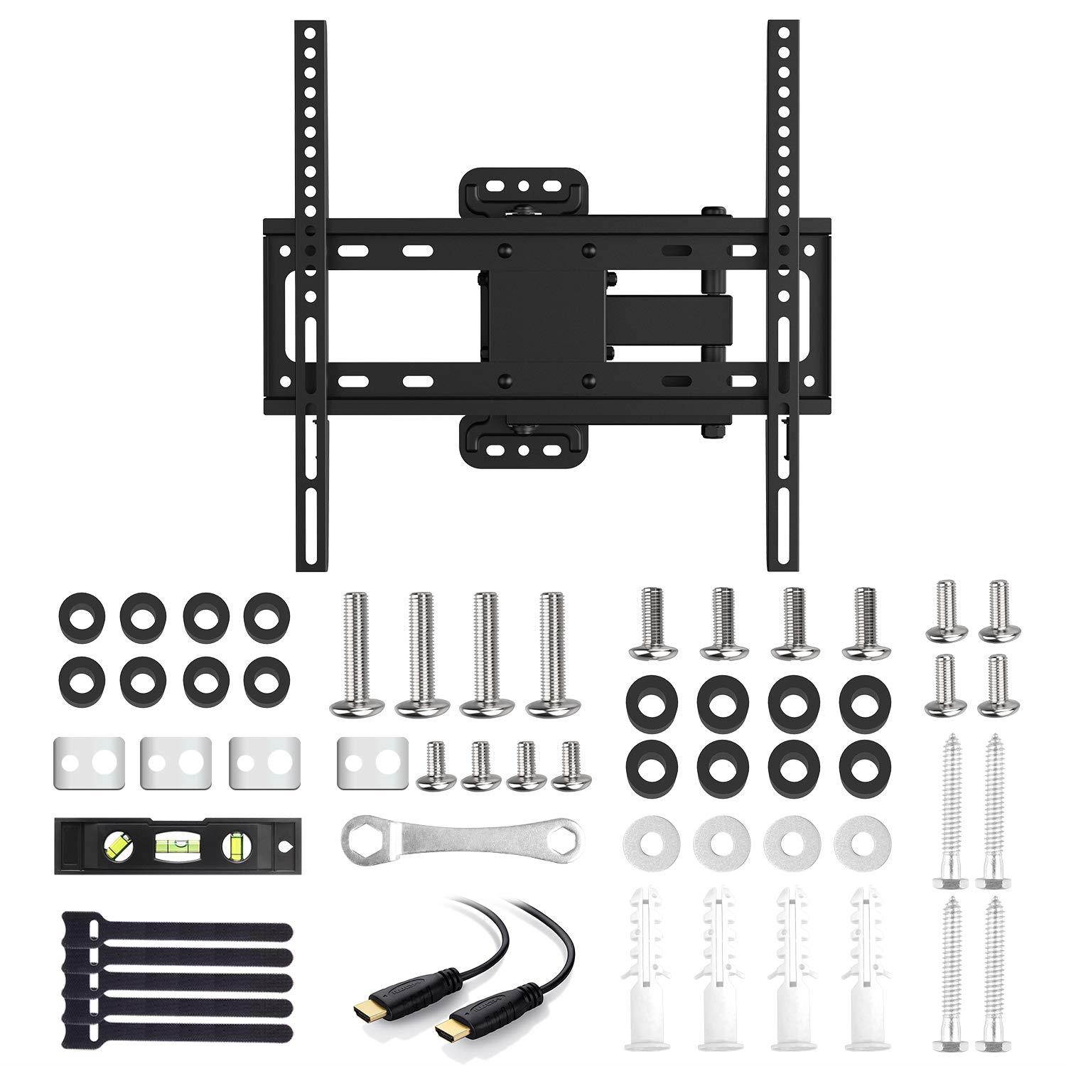 PERLESMITH TV Wall Mount Bracket Full Motion Single Articulating Arm for Most 32-55 inch LED, LCD, OLED, Flat Screen, Plasma TVs with Tilt, Swivel and Rotation Up to 77lbs VESA 400x400mm