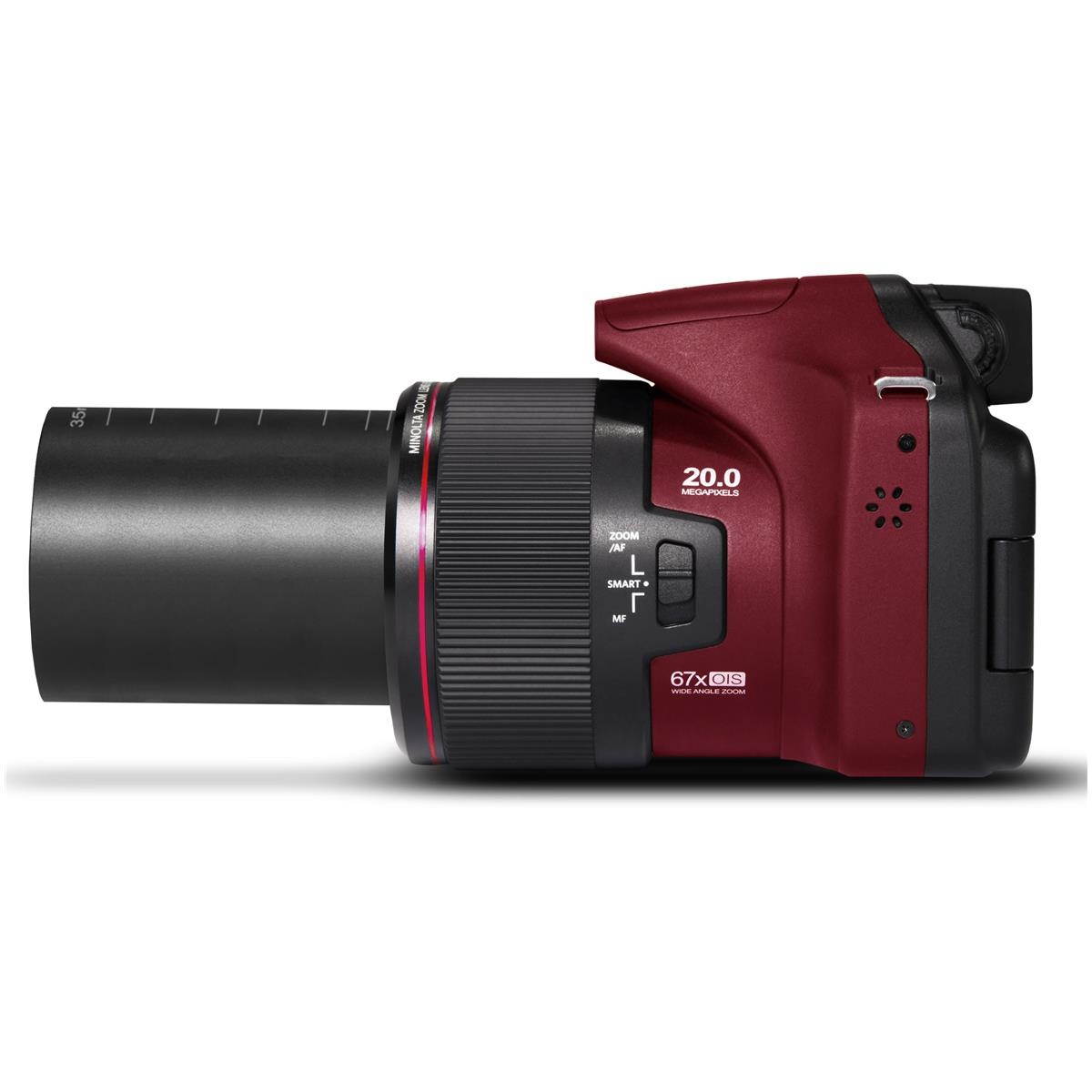Minolta MN67Z 20MP Full HD Wi-Fi Bridge Camera with 67x Optical Zoom, Red