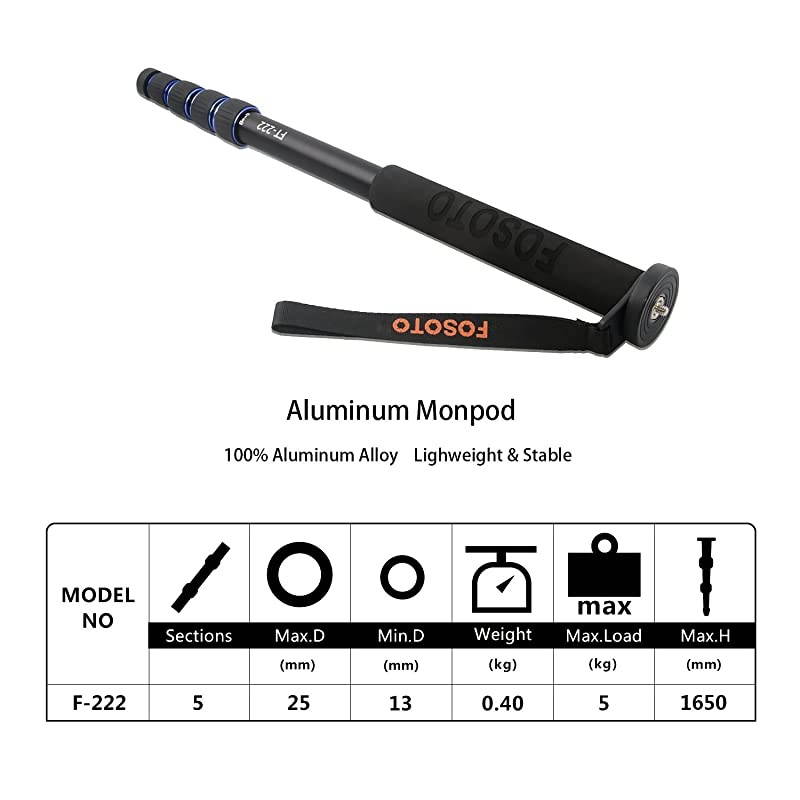65-inch Aluminium Camera Unipod Monopod with Base Tripod Compatible for Canon Nikon Sony Panasonic DSLR