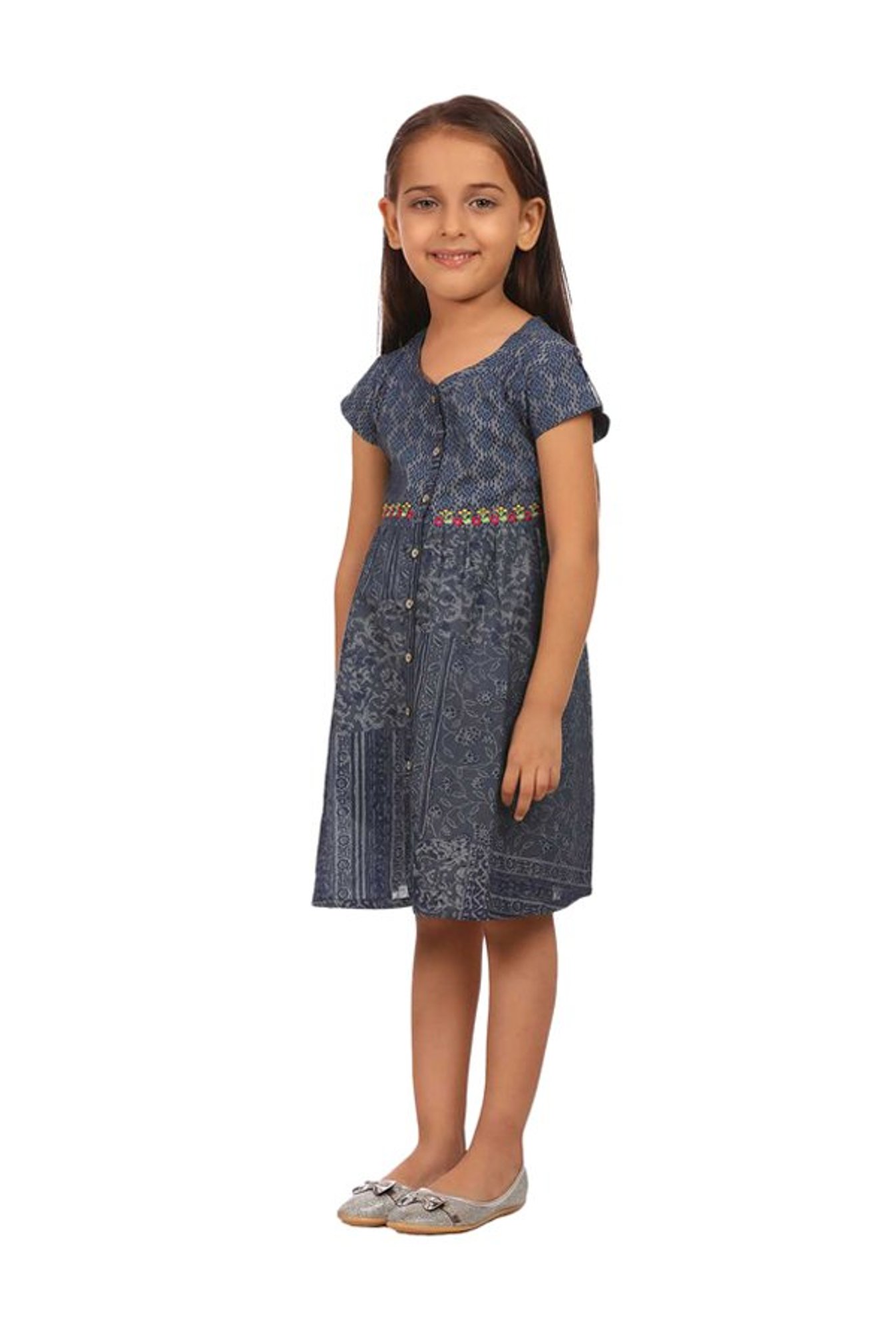 BIBA Girls Navy Printed Dress