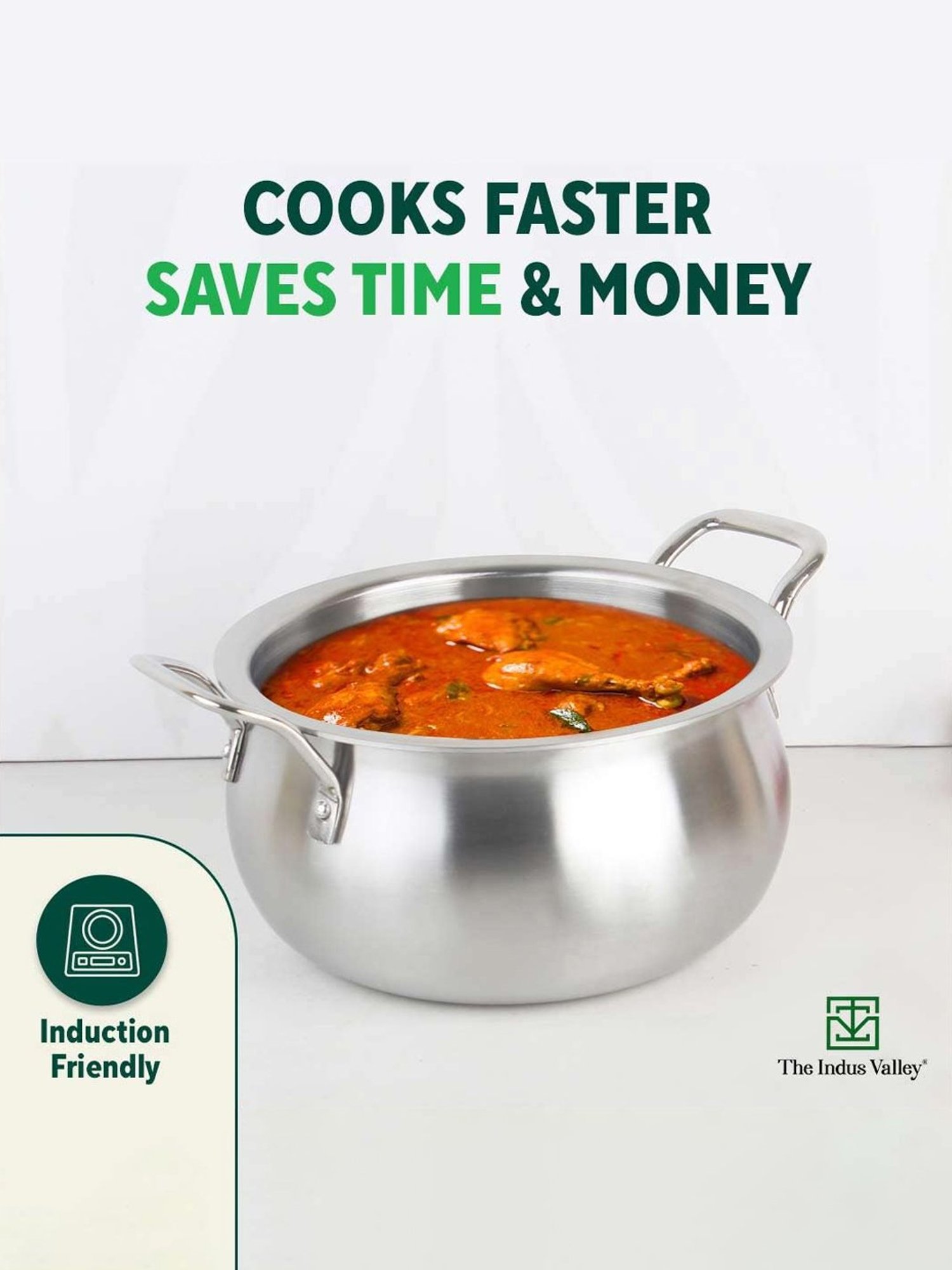 The Indus Valley Silver Stainless Steel Stock Pot with Glass Lid( Dia: 24cm, 4L)