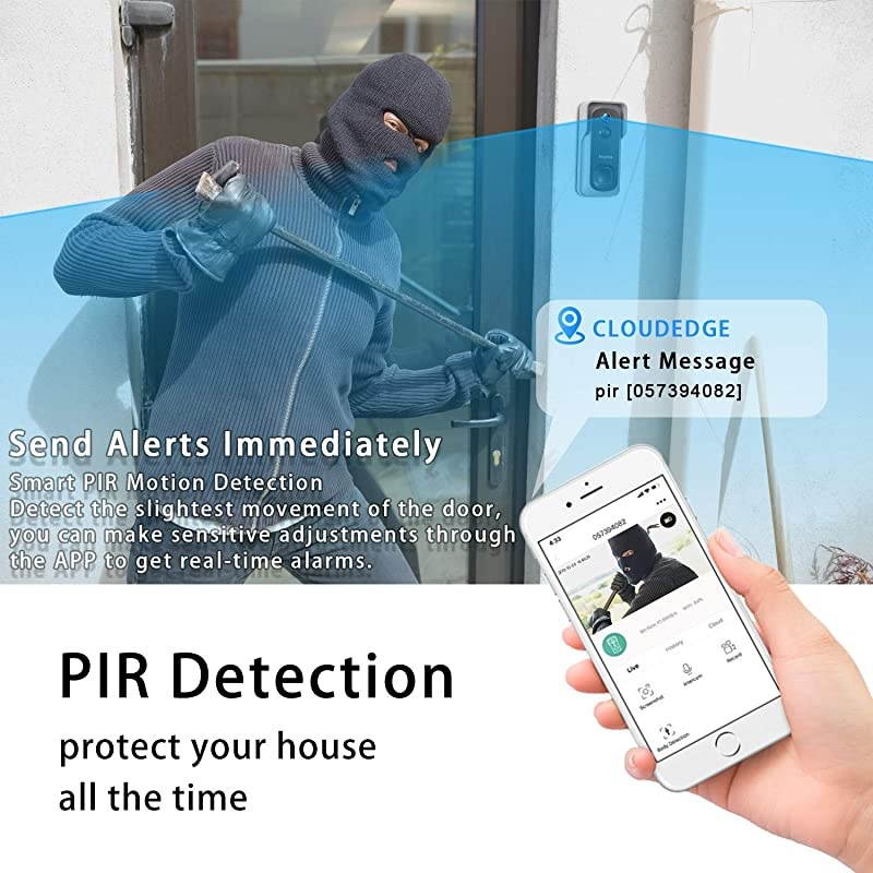 Doorbell Camera Video Doorbell Waterproof1080P HD32GB Micro SD CardNight VisionTwoWay Audio160&deg;Wide AngelPIR Motion Detection for iOS amp Android  J1