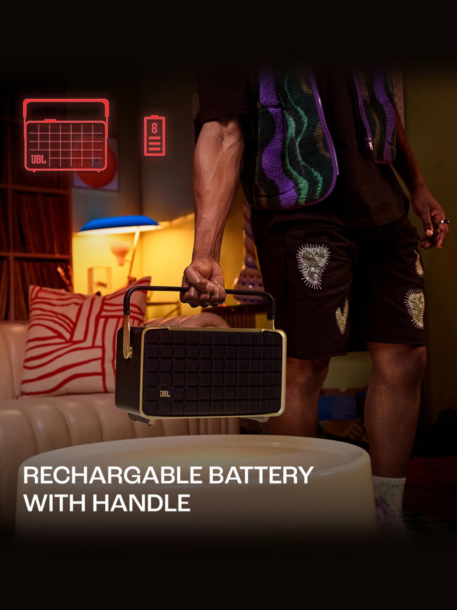 JBL Authentics 300, Portable Smart Home Wifi Speaker with Upto 8Hrs Playtime & Retro Design (Black)