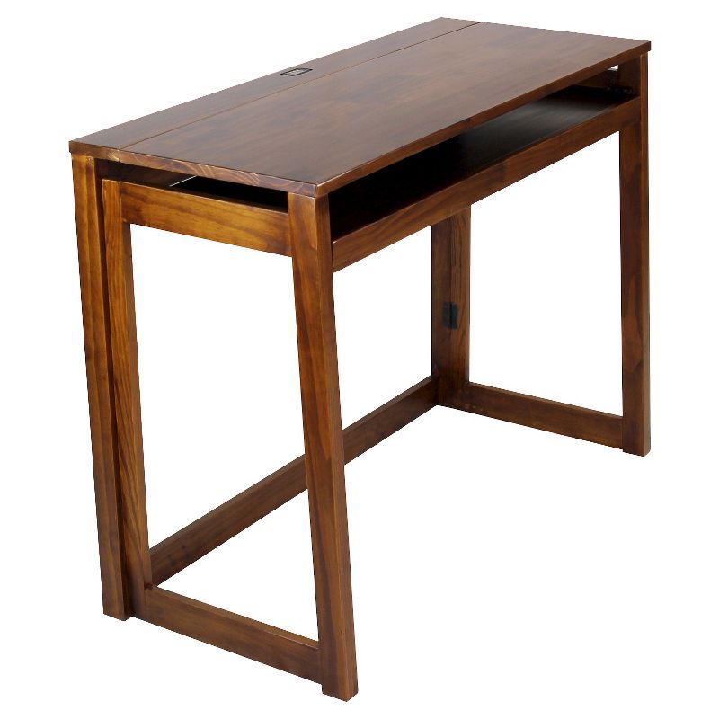 Folding Computer Desk with 4 Port USB Charging Station Walnut - Flora Home
