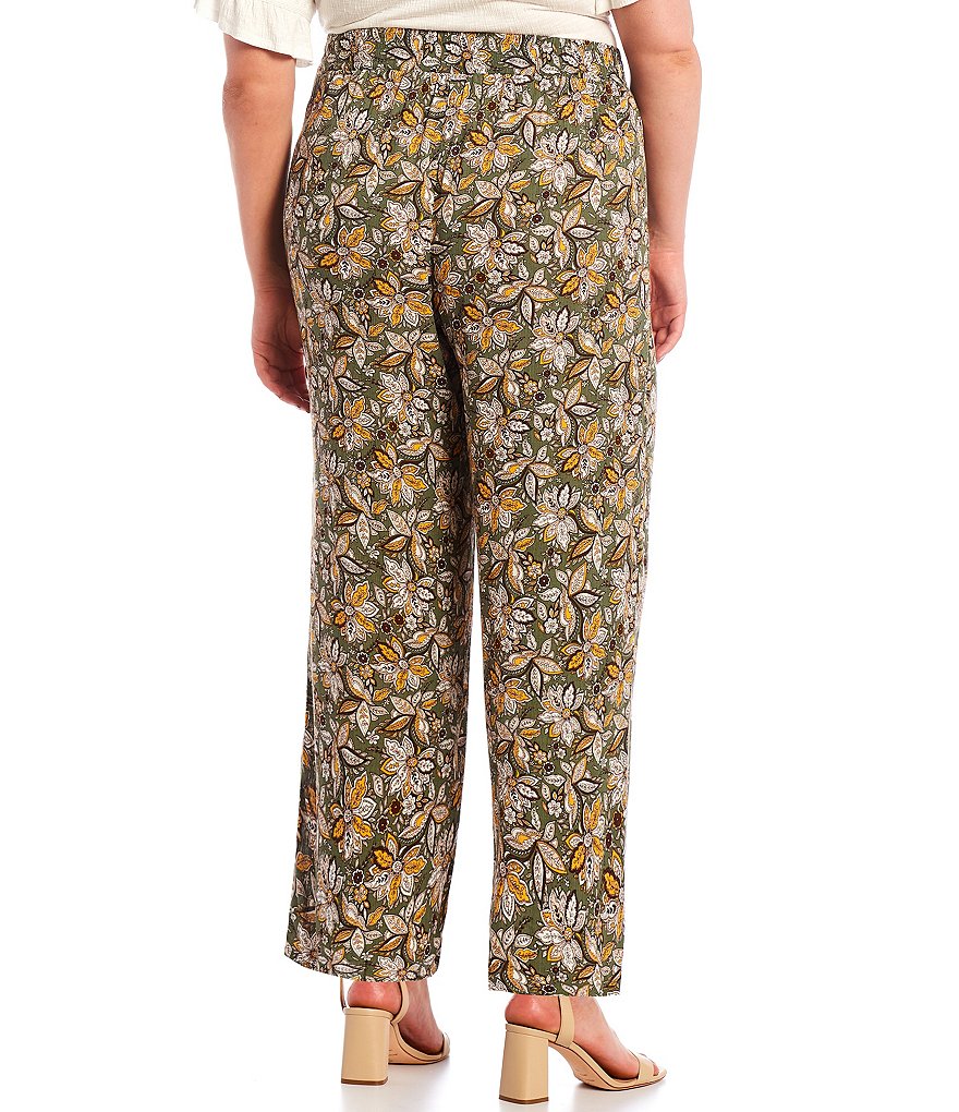 I.N. Studio Plus Size Floral Print Crepon Pull-On Palazzo Pants