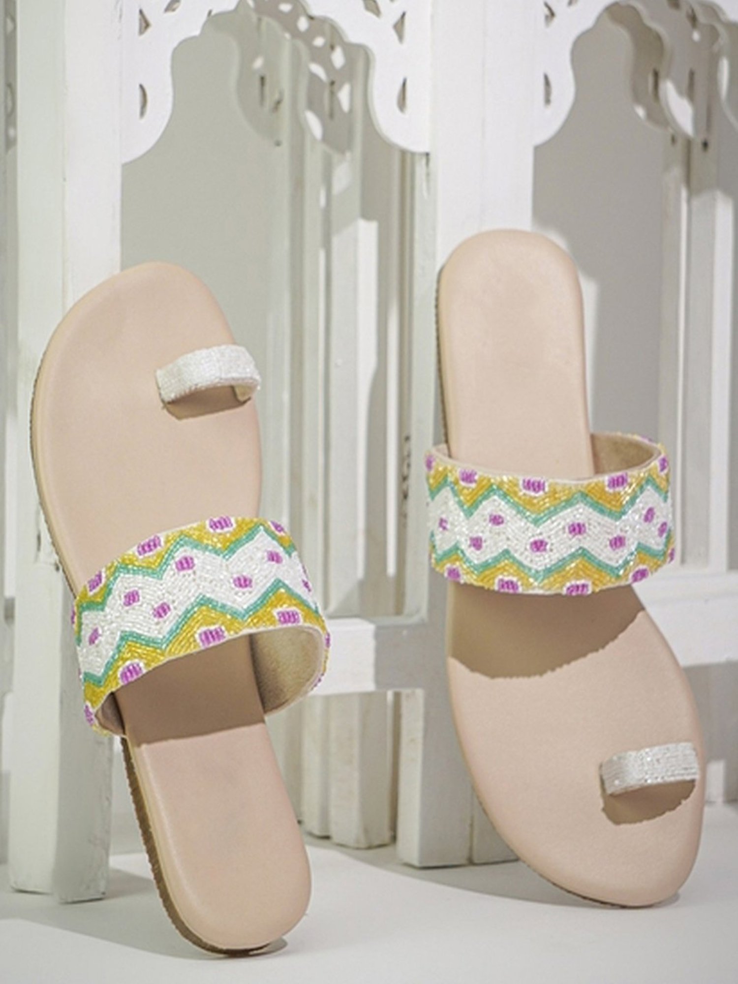 The White Pole Women's Beige Toe Ring Sandals