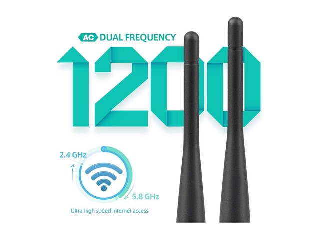 1200Mbps Wireless USB Wifi Adapter, AC1200 Dual Band 2.4GHz/300Mbps 5GHz/867Mbps wifi Lan Card,802.11 ac/a/b/g/n, High Gain Dual 5dBi Antennas Network dongle for Windows XP/7/8/10,MAC OS X