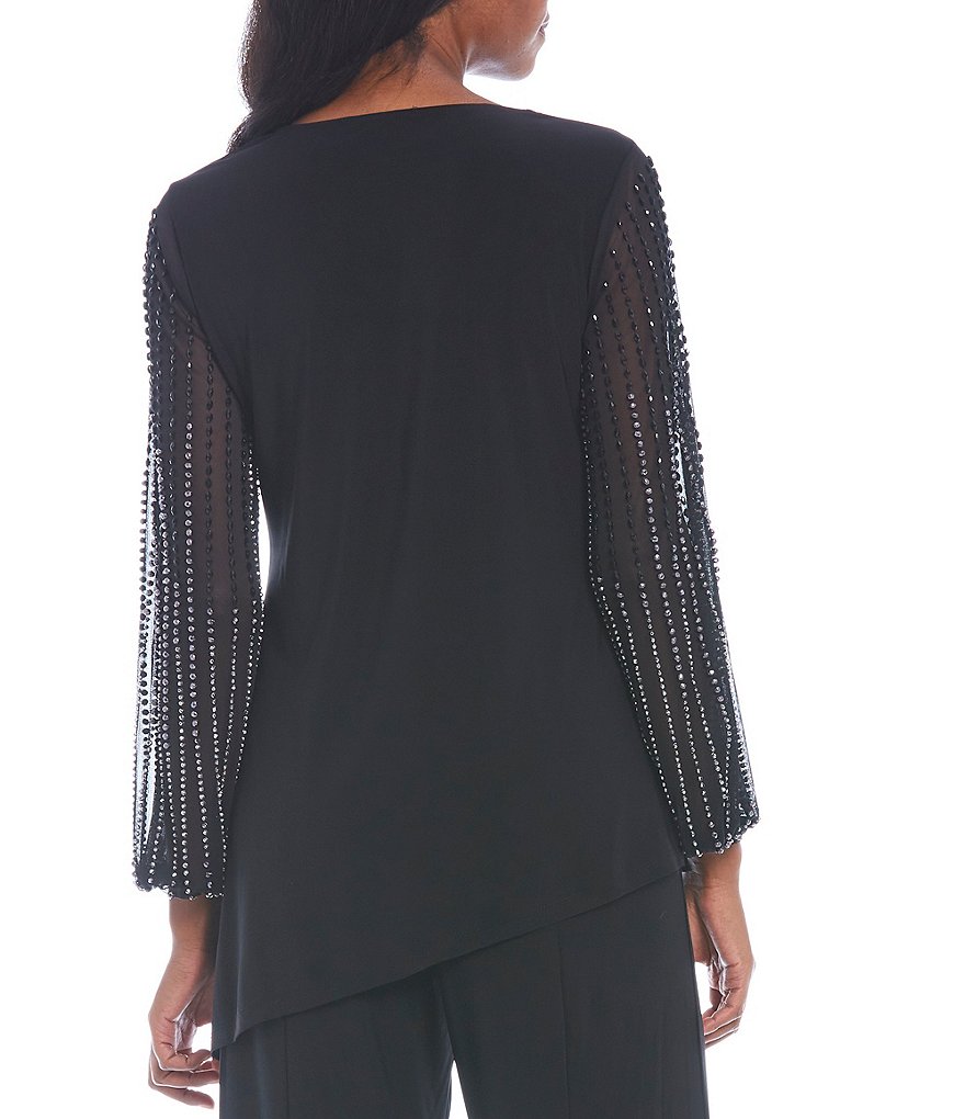 Marina Beaded Long Sleeve Round Neck 2-Piece Pant Set