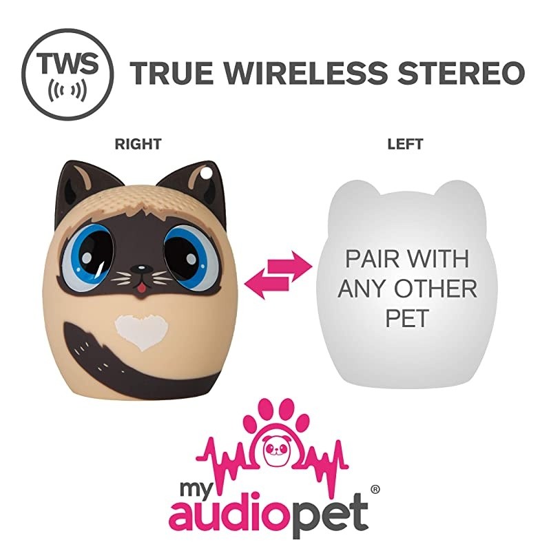 Mini Bluetooth Animal Wireless Speaker for Kids of All Ages True Wireless Stereo Pair with Another TWS Pet for Powerful Rich RoomFilling Sound Purrfect PitchCat