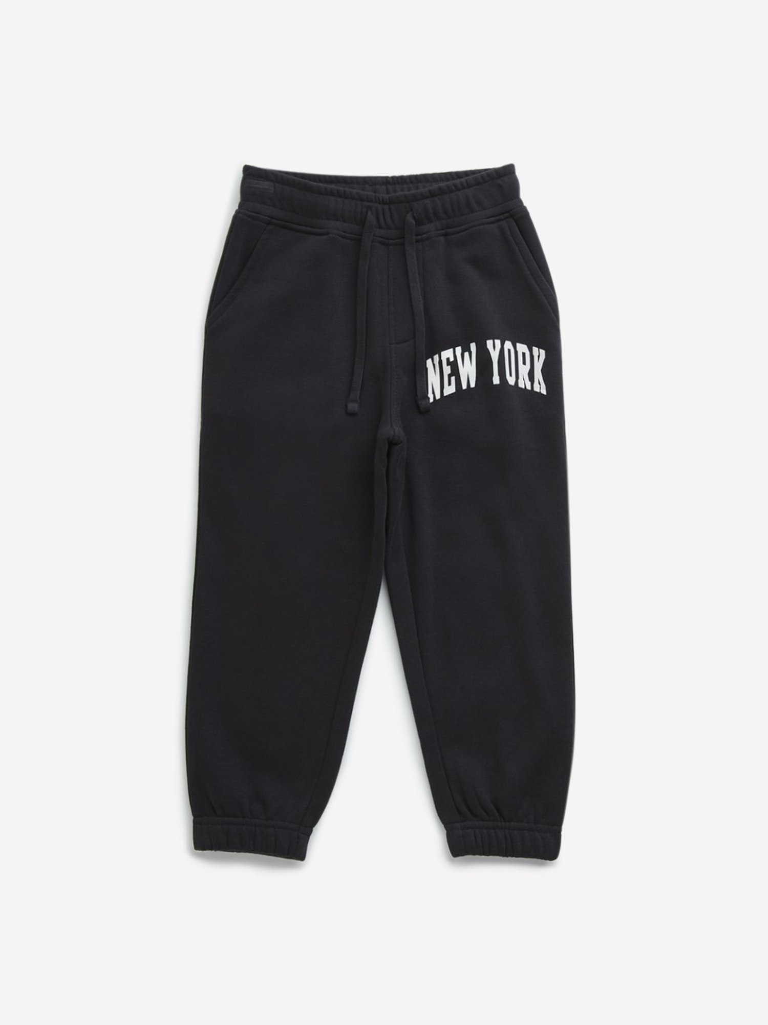 HOP Kids by Westside Black Text Printed Mid-Rise Cotton Blend Joggers